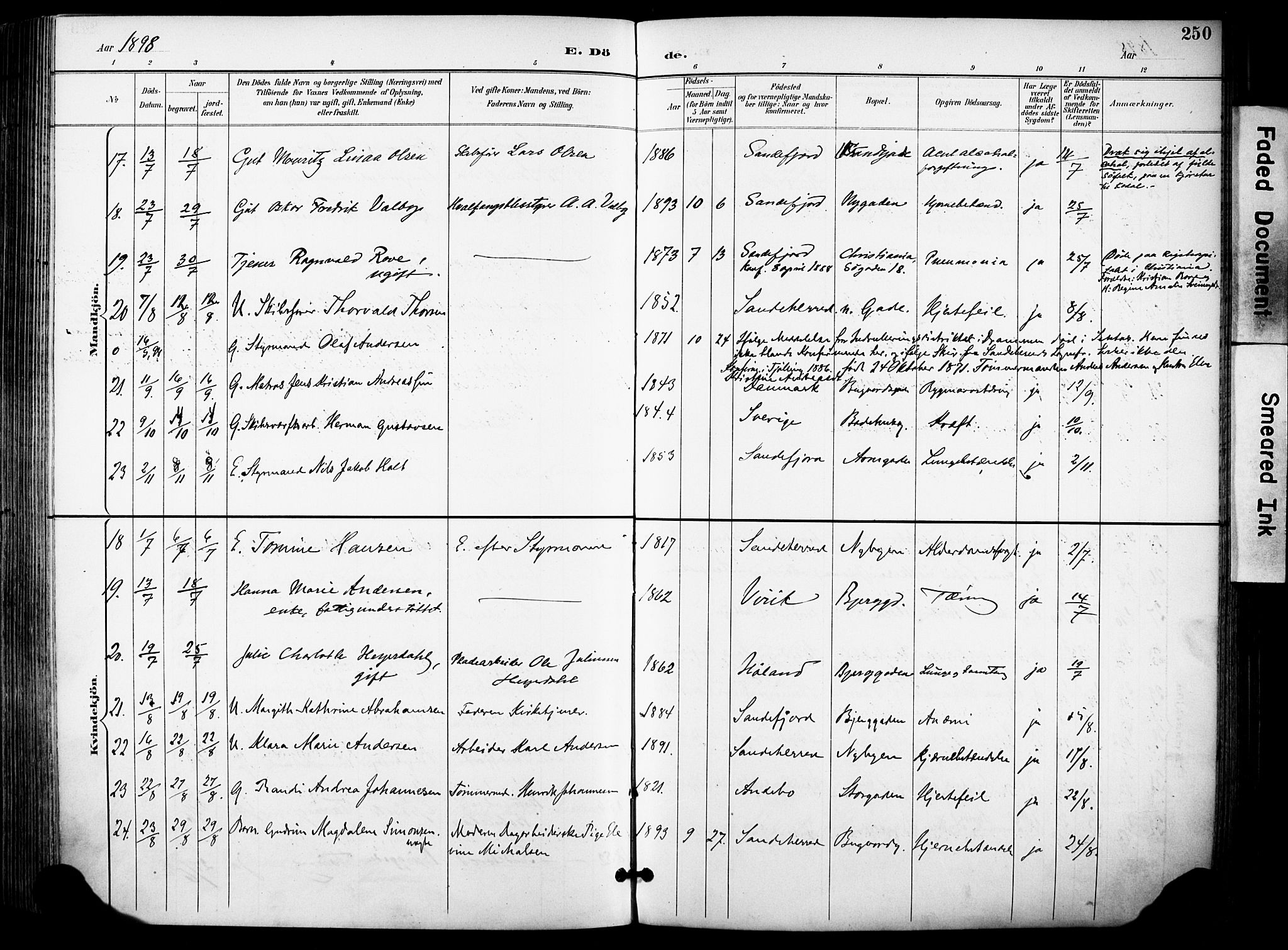 Sandefjord kirkebøker, AV/SAKO-A-315/F/Fa/L0004: Parish register (official) no. 4, 1894-1905, p. 250