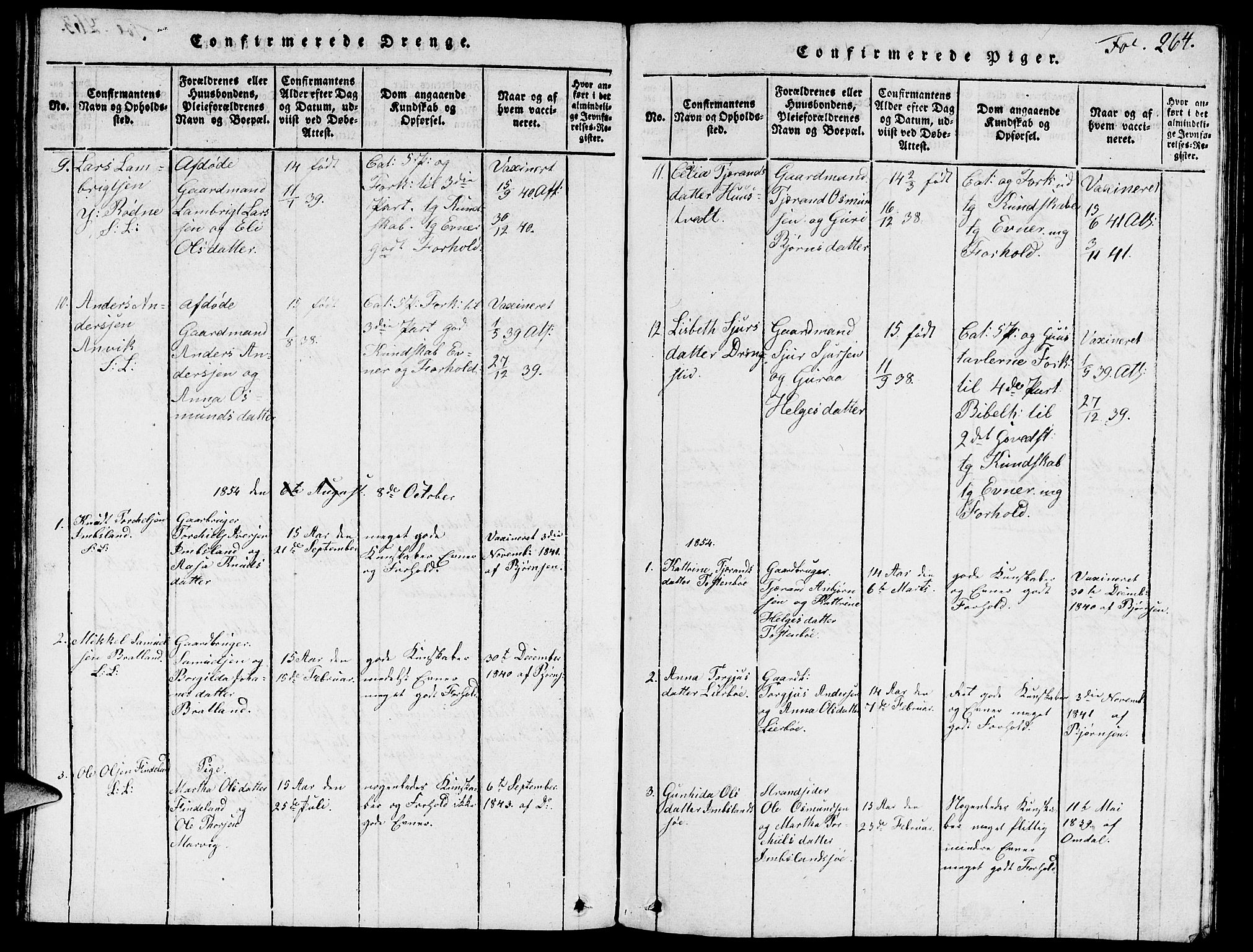 Vikedal sokneprestkontor, SAST/A-101840/01/V: Parish register (copy) no. B 3, 1816-1867, p. 264