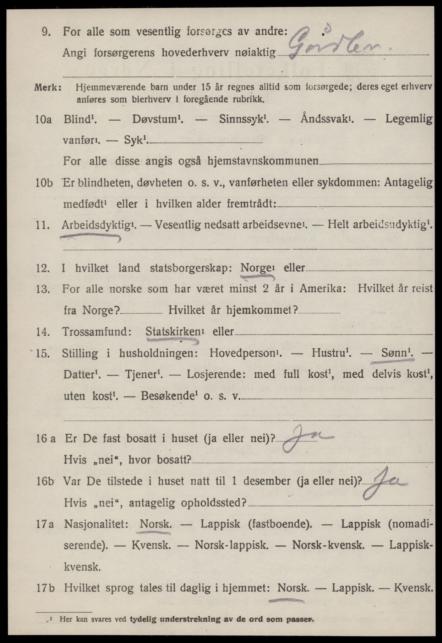 SAT, 1920 census for Lensvik, 1920, p. 1719