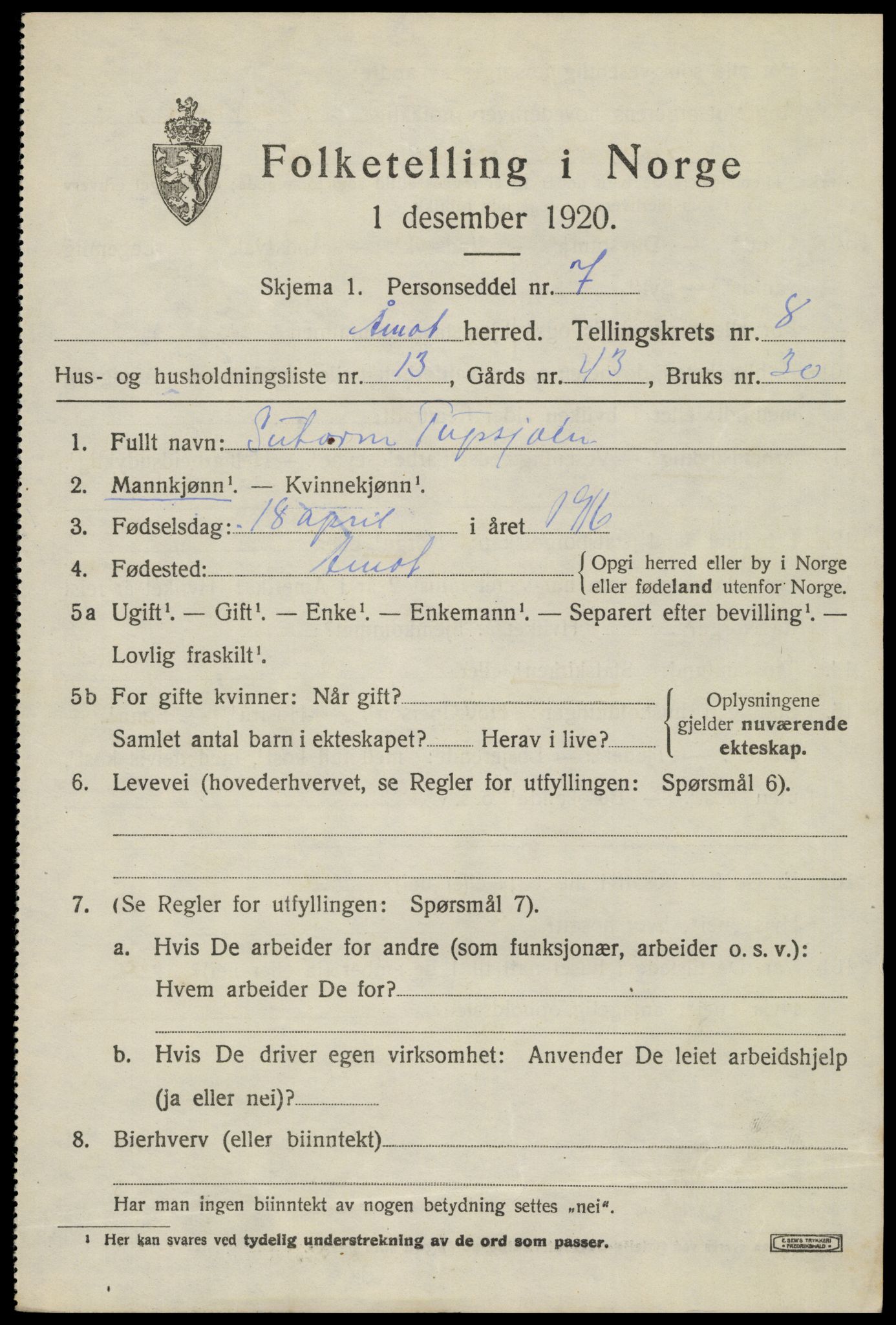 SAH, 1920 census for Åmot, 1920, p. 8179