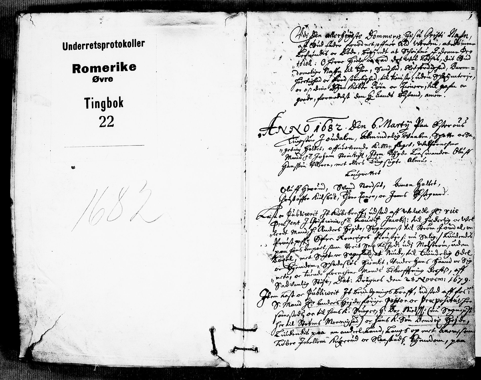 Øvre Romerike sorenskriveri, SAO/A-10649/F/Fb/L0022: Tingbok 22, 1682, p. 0b-1a