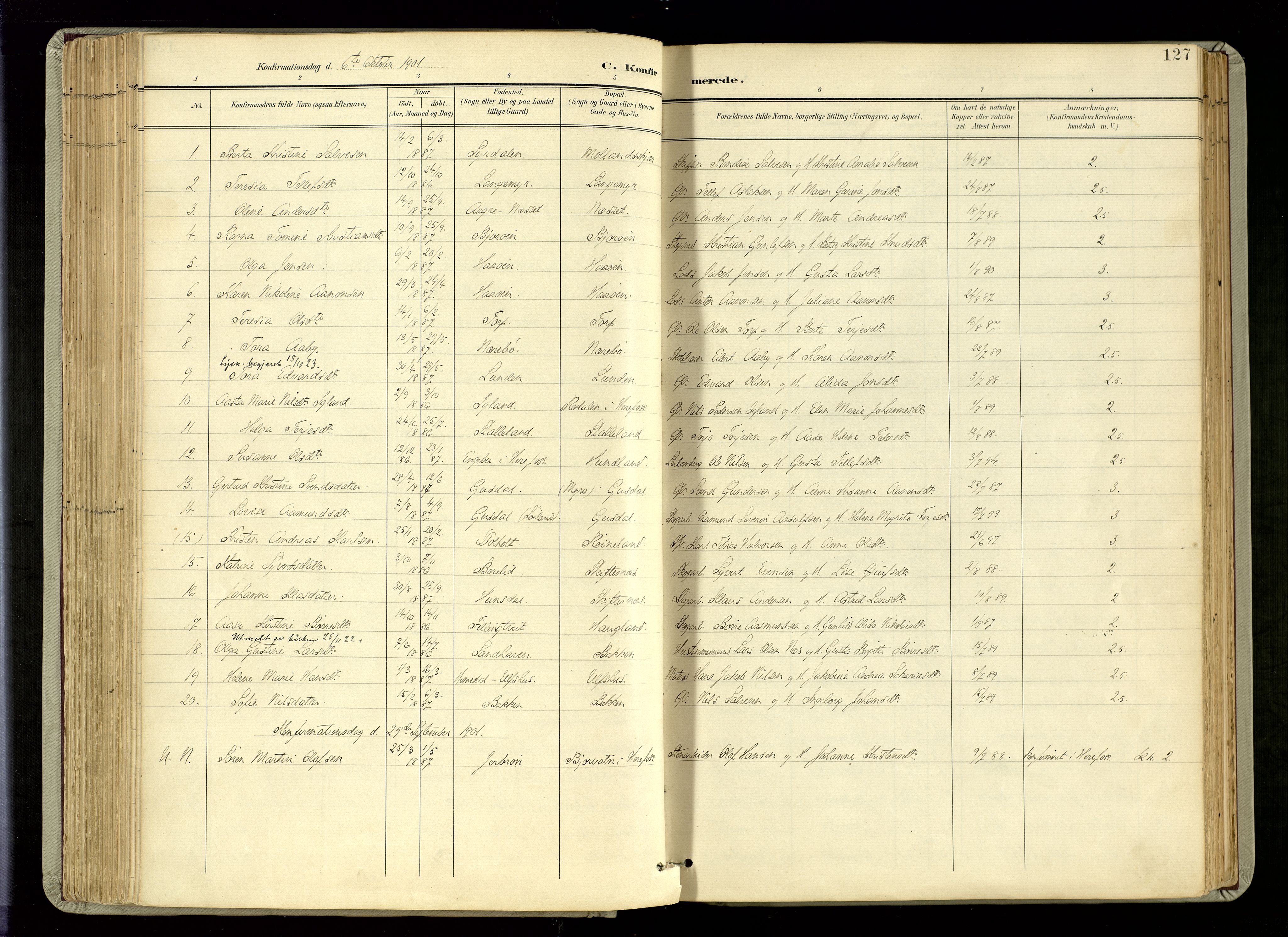 Hommedal sokneprestkontor, SAK/1111-0023/F/Fa/Fab/L0007: Parish register (official) no. A 7, 1898-1924, p. 127