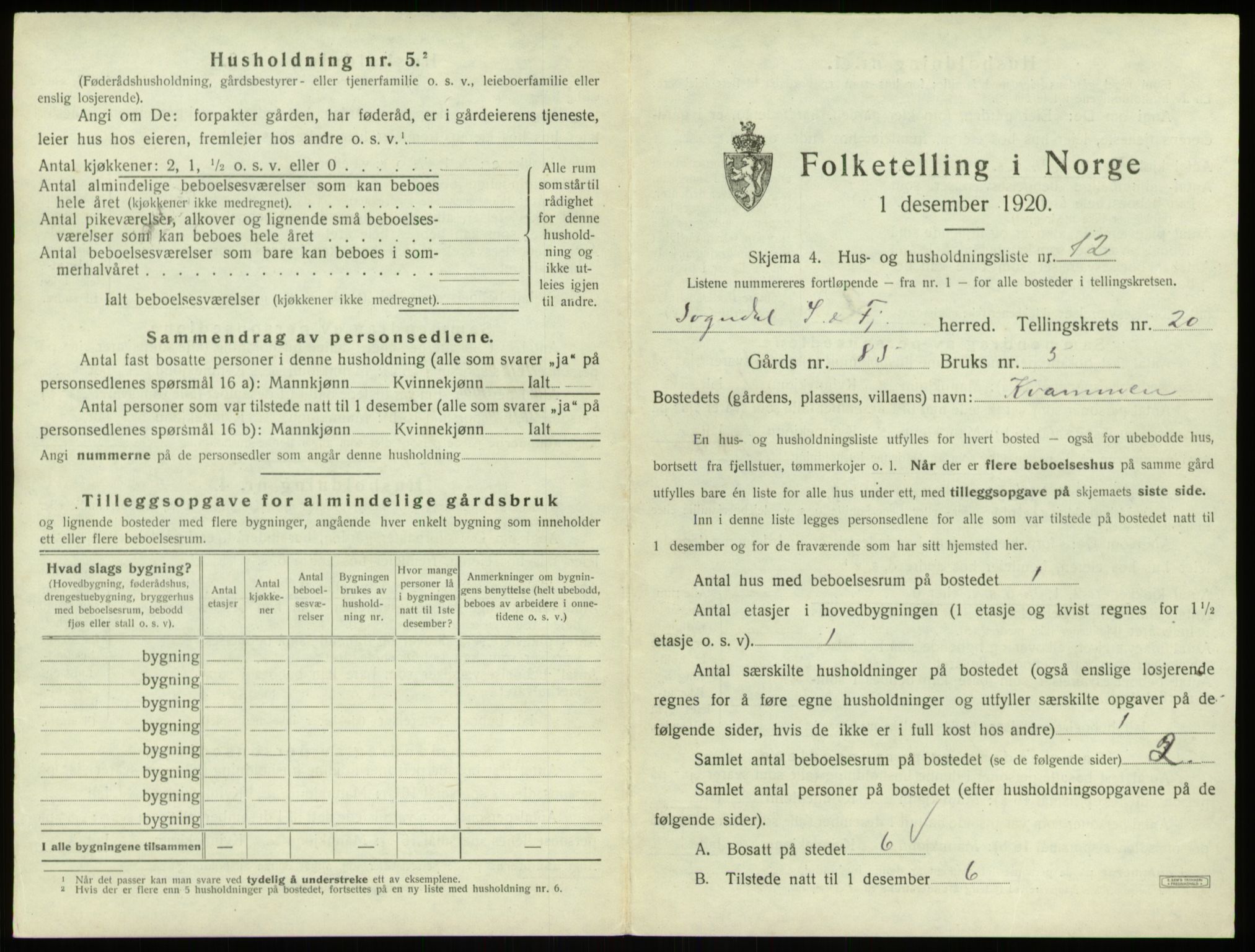 SAB, 1920 census for Sogndal, 1920, p. 1124