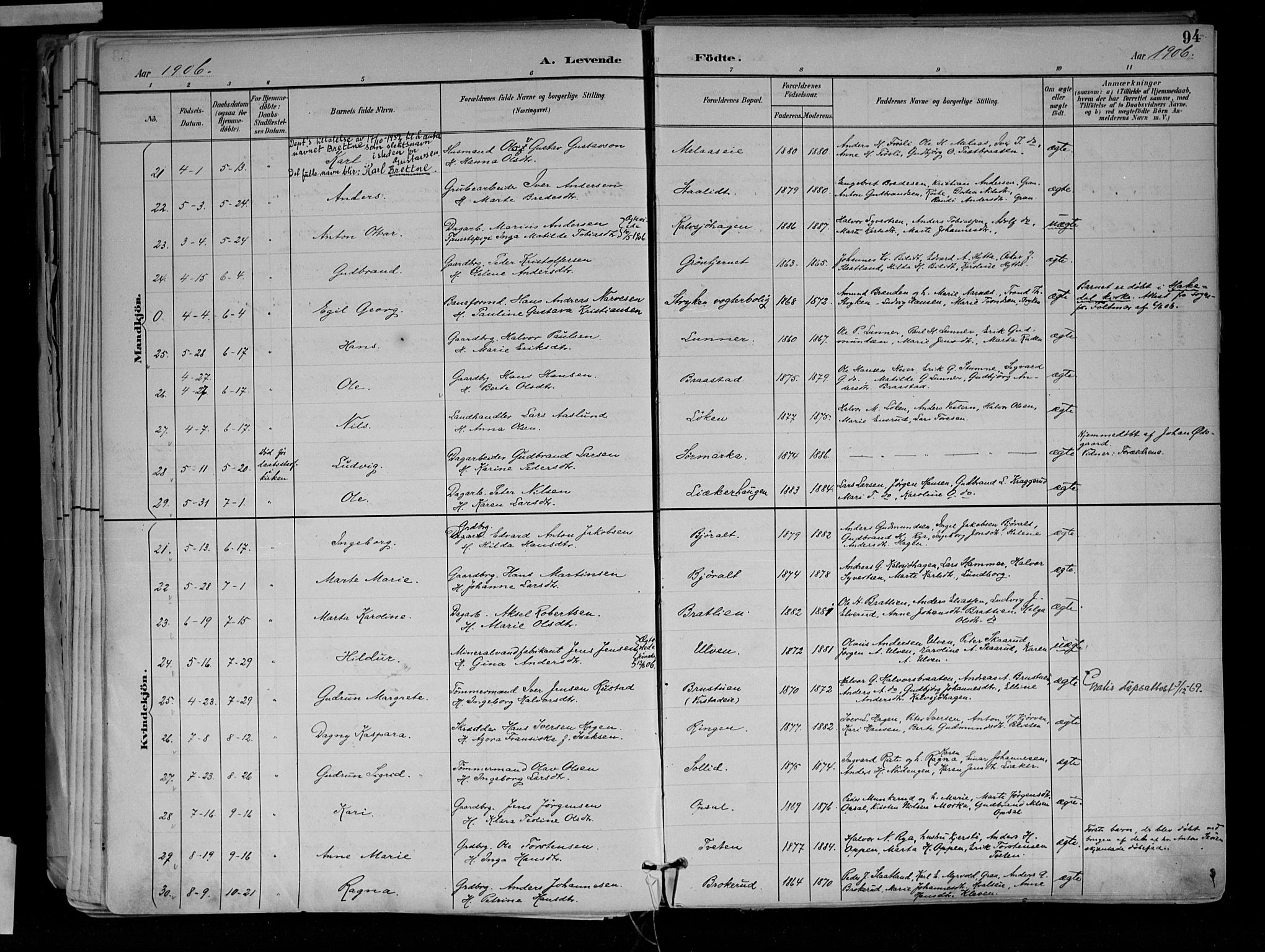 Jevnaker prestekontor, SAH/PREST-116/H/Ha/Haa/L0010: Parish register (official) no. 10, 1891-1906, p. 94