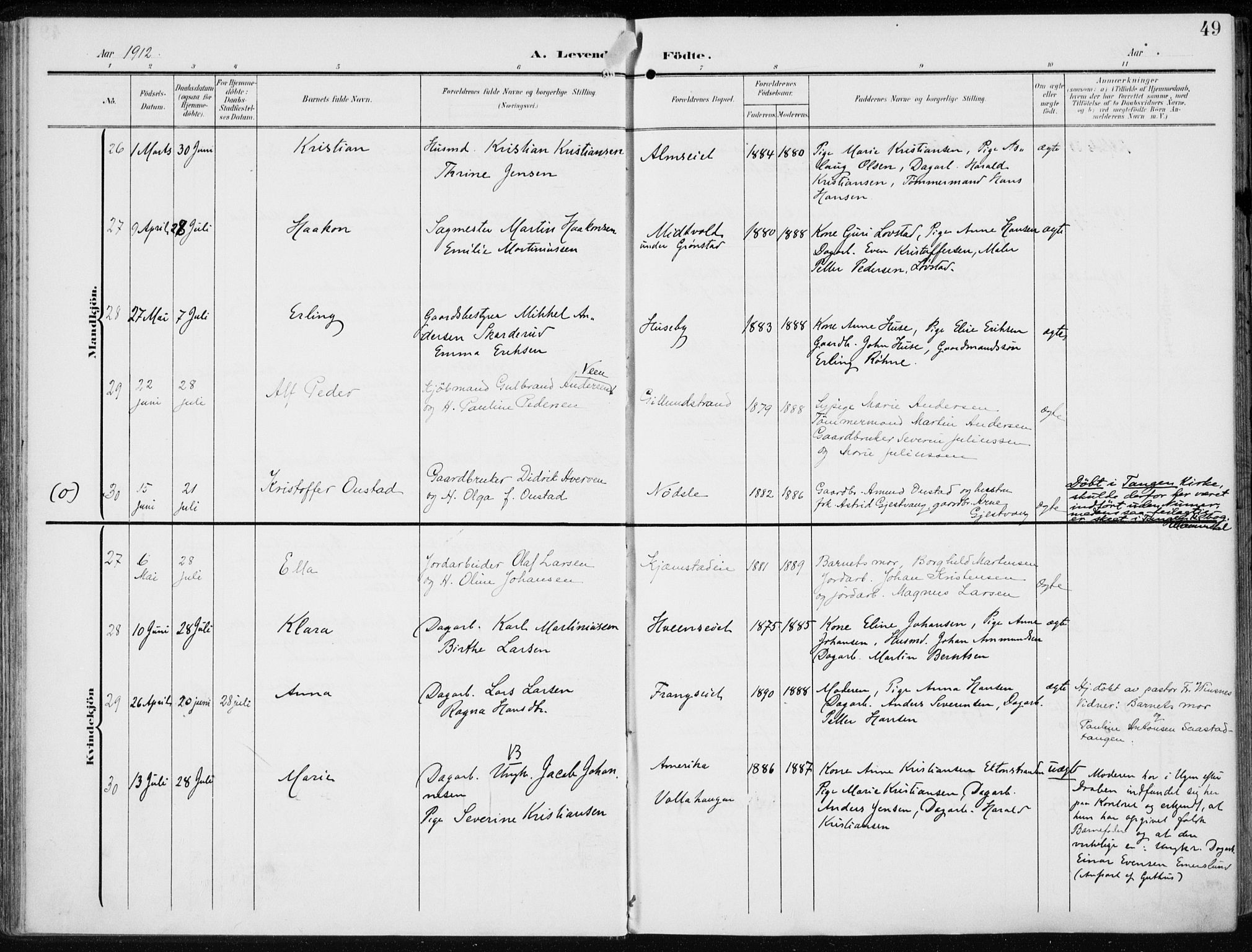 Stange prestekontor, AV/SAH-PREST-002/K/L0024: Parish register (official) no. 24, 1906-1922, p. 49