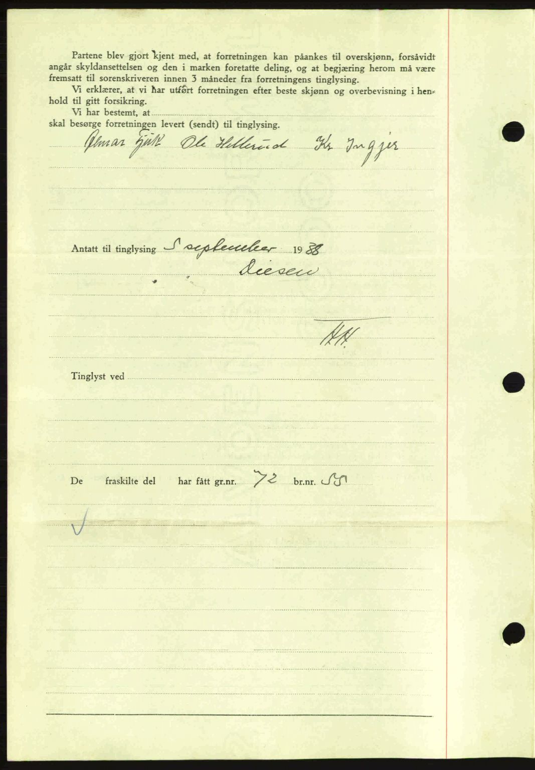 Nes tingrett, SAO/A-10548/G/Gb/Gbb/L0006: Mortgage book no. 50, 1938-1938, Diary no: : 1226/1938