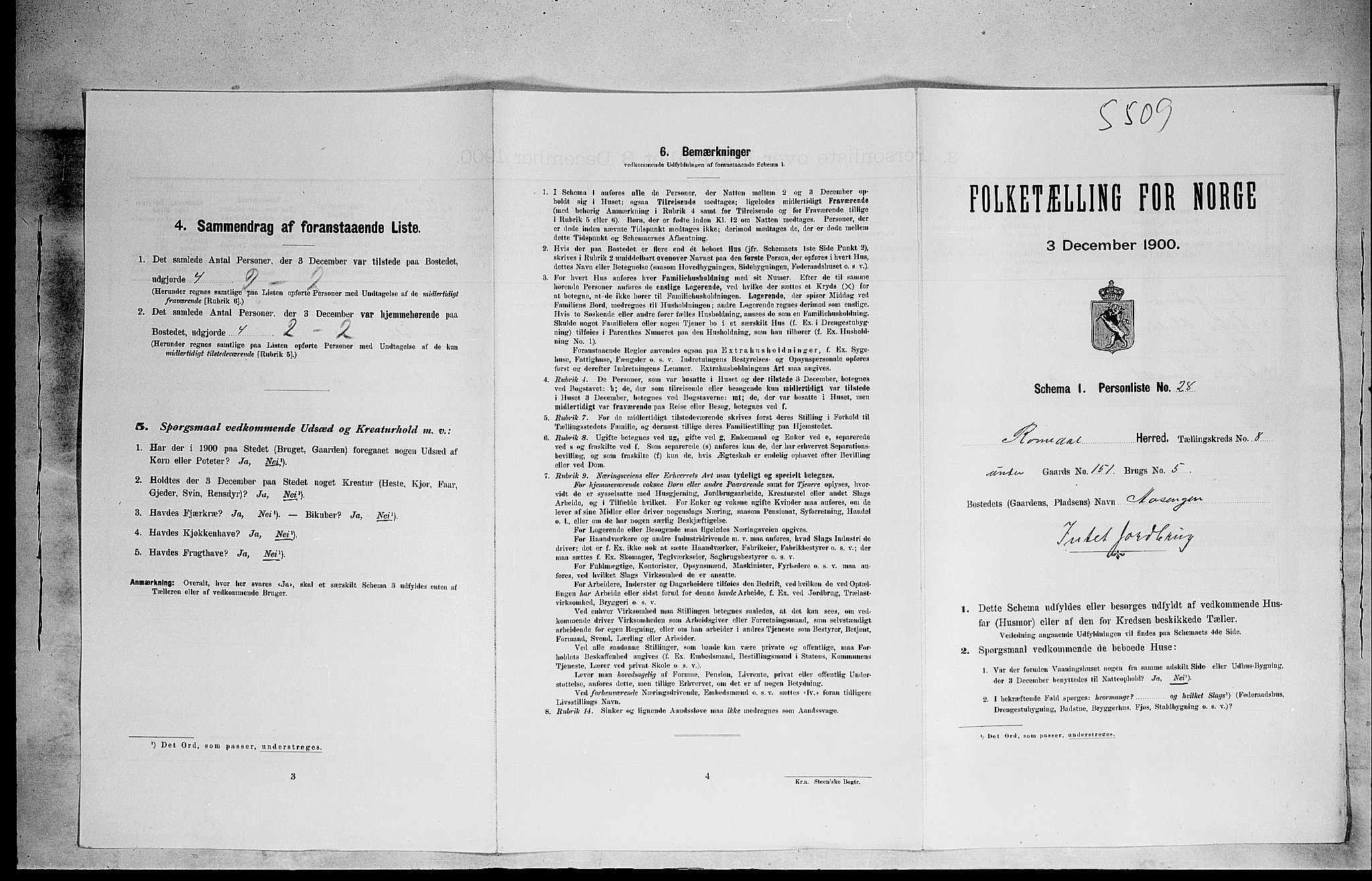 SAH, 1900 census for Romedal, 1900, p. 1298