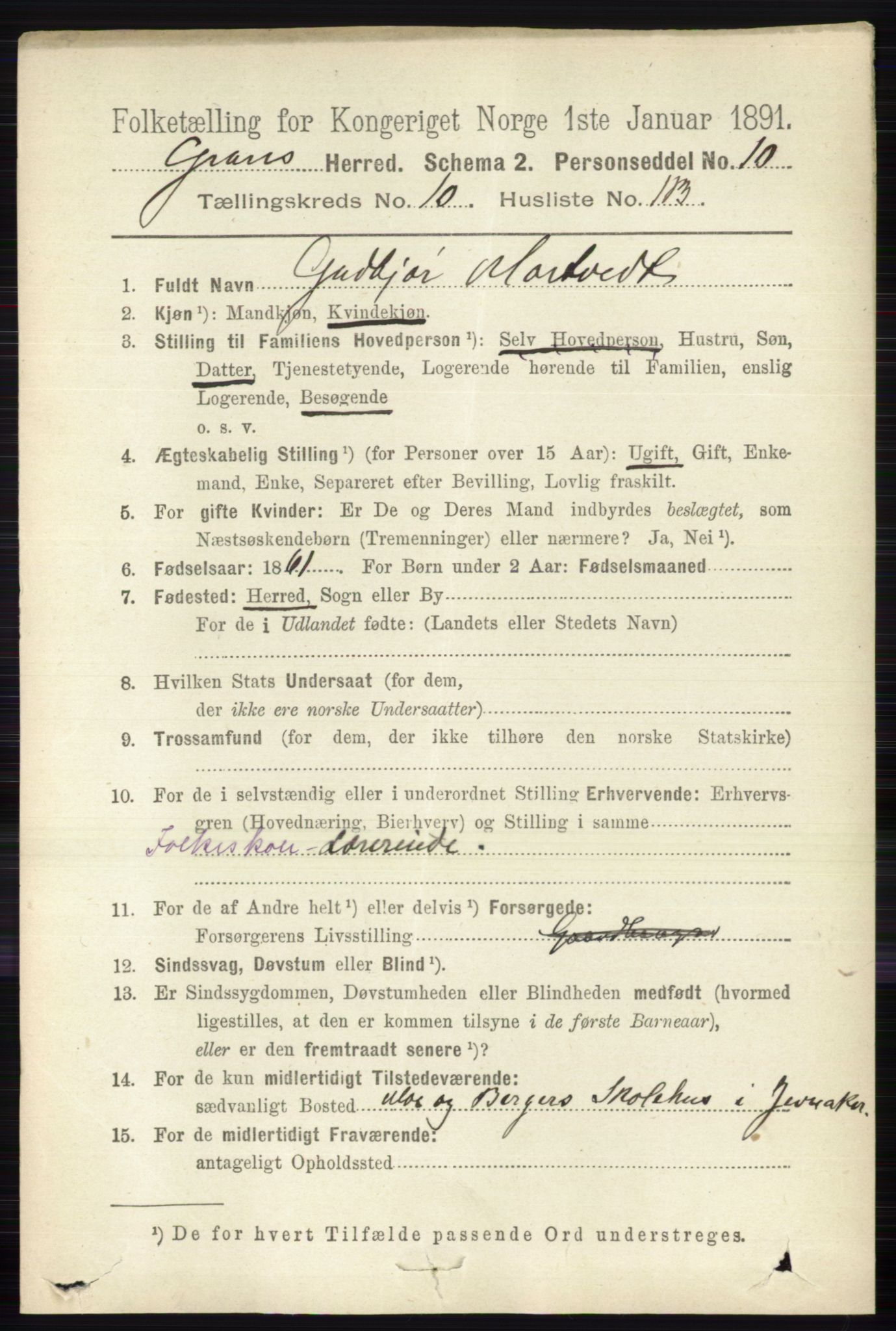 RA, 1891 census for 0534 Gran, 1891, p. 5356