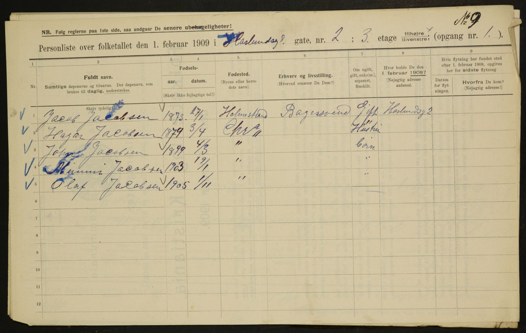 OBA, Municipal Census 1909 for Kristiania, 1909, p. 24223