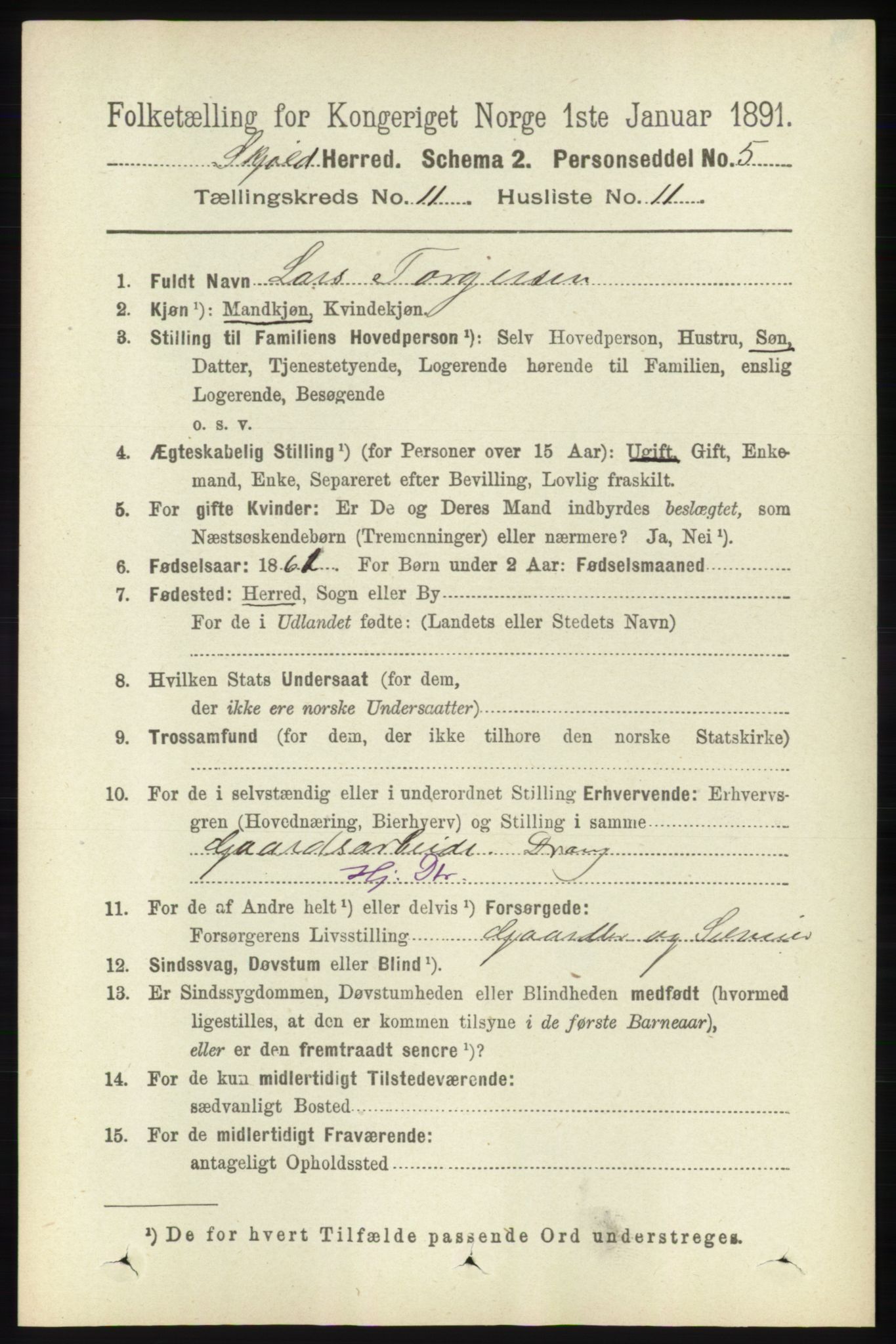 RA, 1891 census for 1154 Skjold, 1891, p. 2120