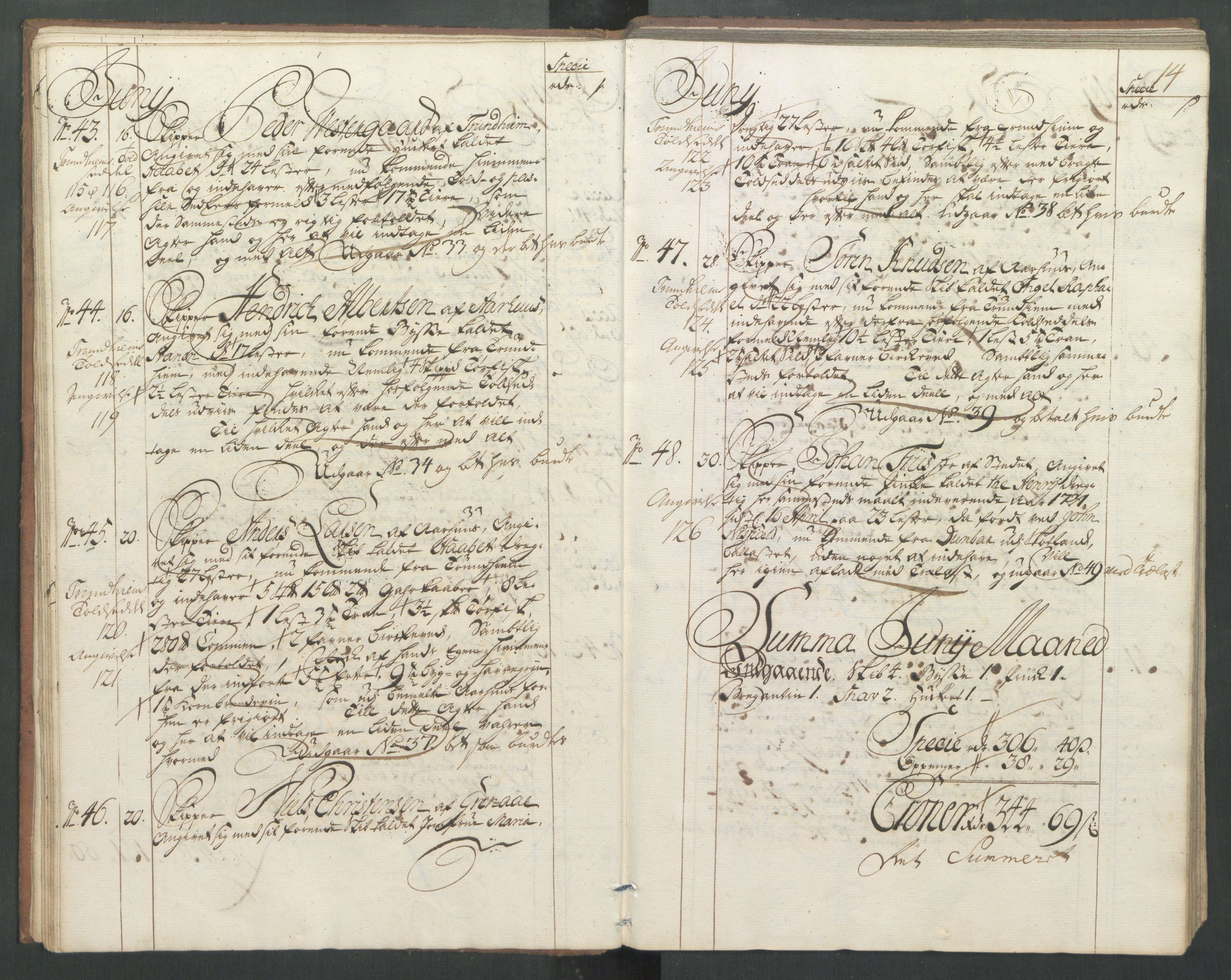 Generaltollkammeret, tollregnskaper, AV/RA-EA-5490/R32/L0004/0001: Tollregnskaper Kristiansund / Hovedtollbok, 1731, p. 13b-14a