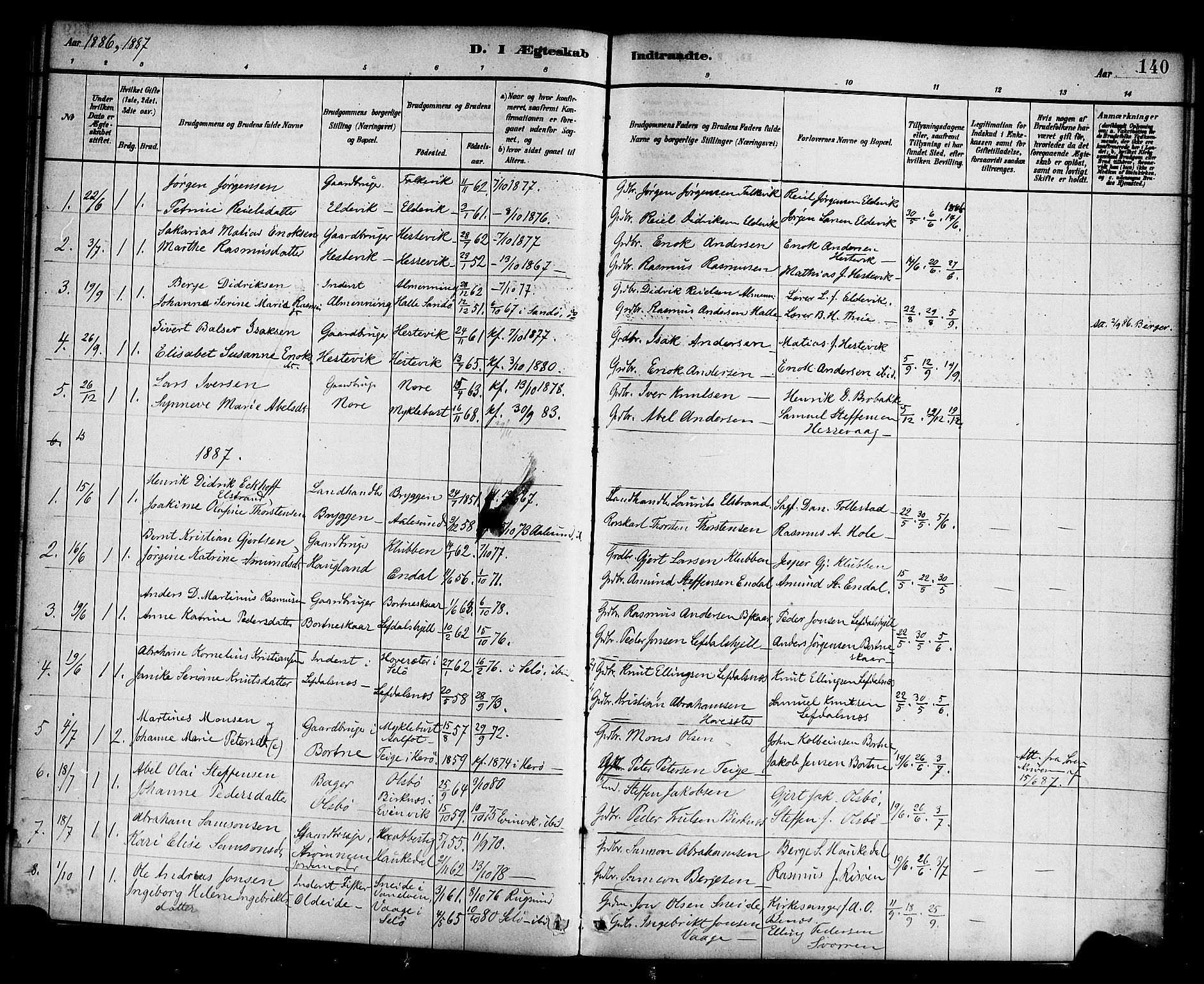 Davik sokneprestembete, AV/SAB-A-79701/H/Haa/Haad/L0001: Parish register (official) no. D 1, 1882-1900, p. 140