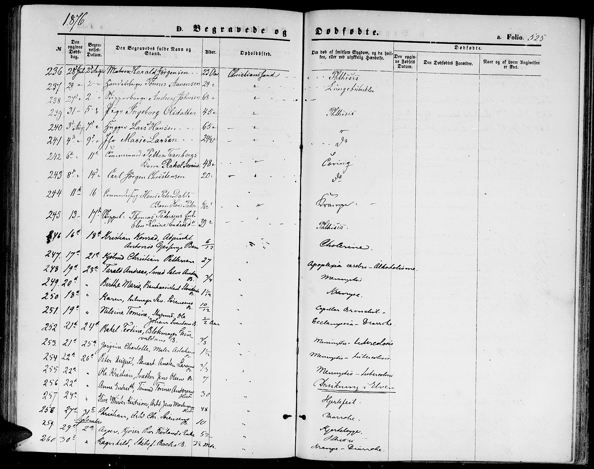 Kristiansand domprosti, SAK/1112-0006/F/Fb/L0013: Parish register (copy) no. B 13, 1871-1880, p. 525