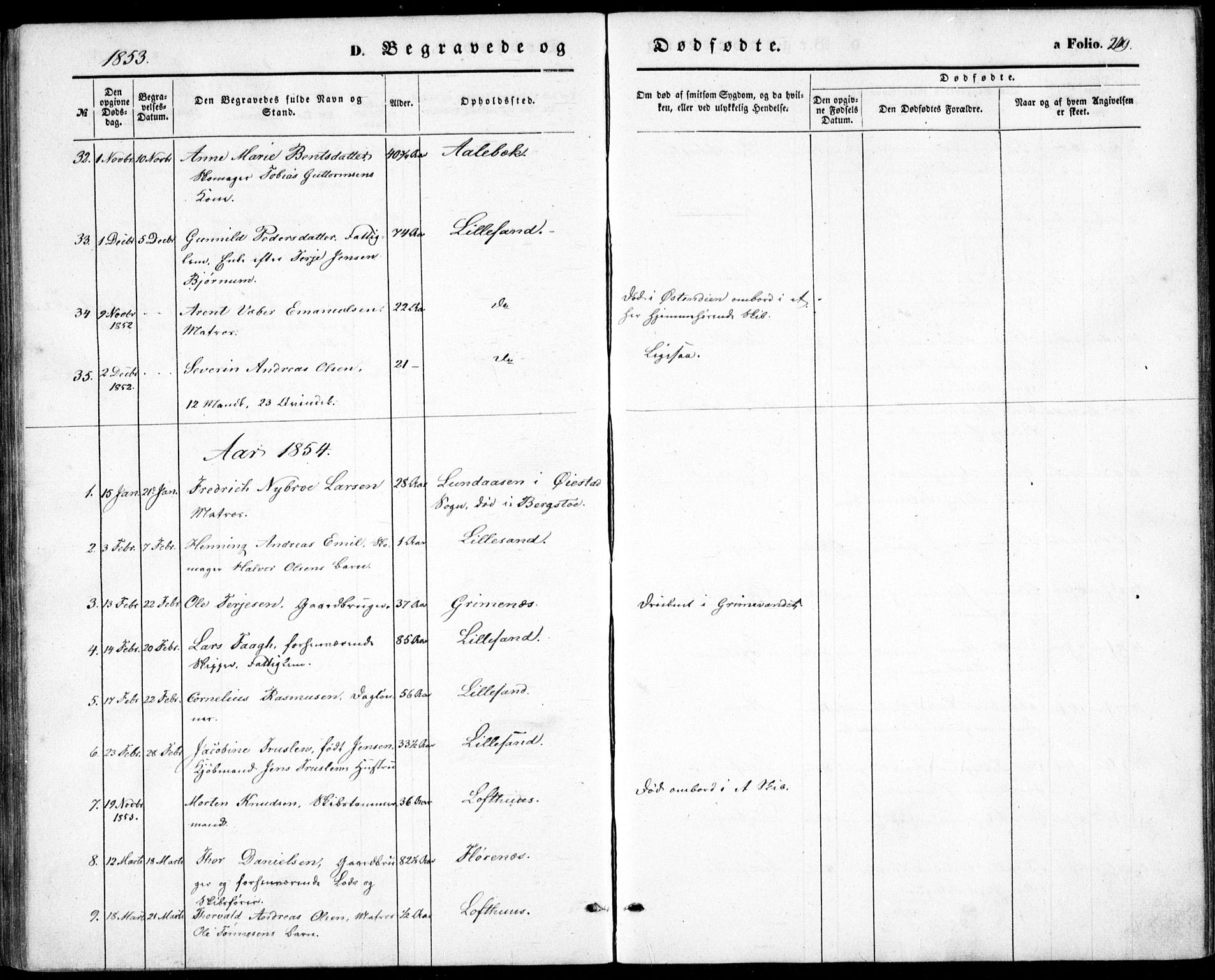 Vestre Moland sokneprestkontor, SAK/1111-0046/F/Fb/Fbb/L0003: Parish register (copy) no. B 3, 1851-1861, p. 209