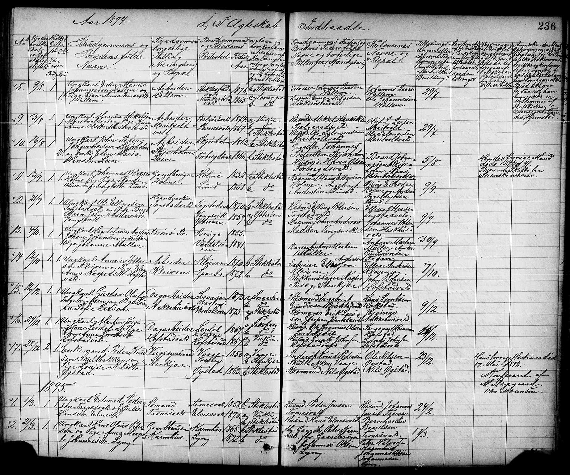 Ministerialprotokoller, klokkerbøker og fødselsregistre - Nord-Trøndelag, AV/SAT-A-1458/723/L0257: Parish register (copy) no. 723C05, 1890-1907, p. 236