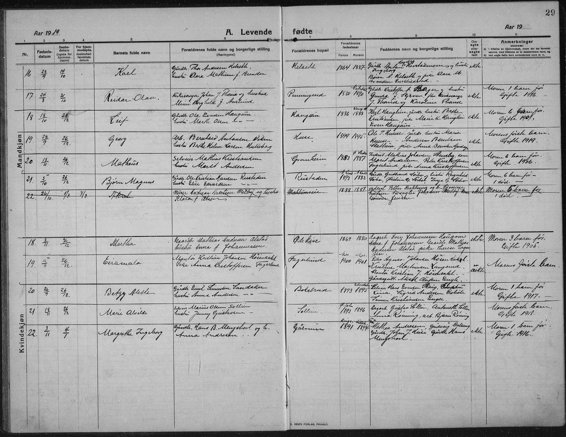 Nes prestekontor, Hedmark, AV/SAH-PREST-020/L/La/L0009: Parish register (copy) no. 9, 1913-1936, p. 29