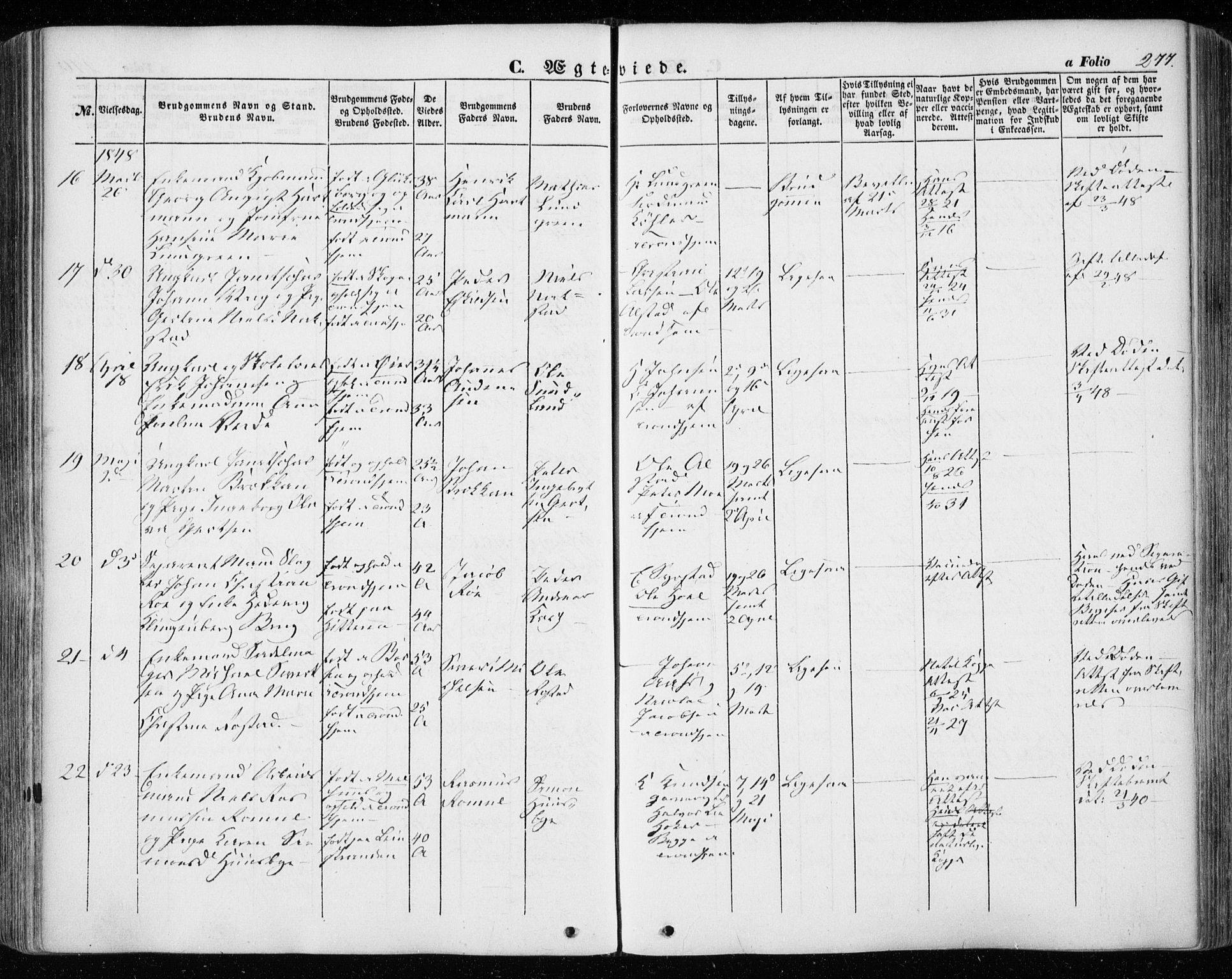 Ministerialprotokoller, klokkerbøker og fødselsregistre - Sør-Trøndelag, SAT/A-1456/601/L0051: Parish register (official) no. 601A19, 1848-1857, p. 277