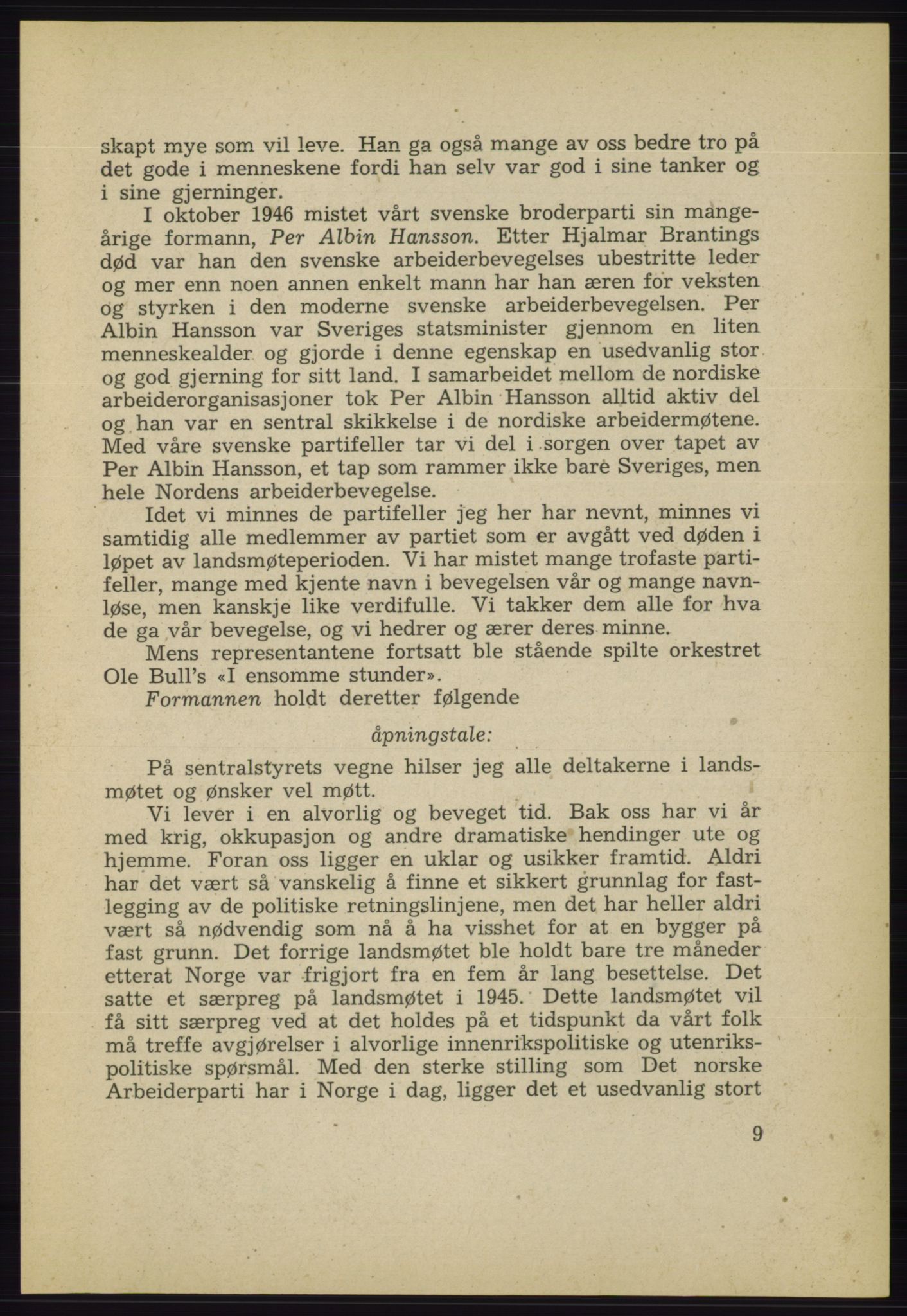 Det norske Arbeiderparti - publikasjoner, AAB/-/-/-: Protokoll over forhandlingene på det 33. ordinære landsmøte 17.-20. februar 1949 i Oslo, 1949, p. 9