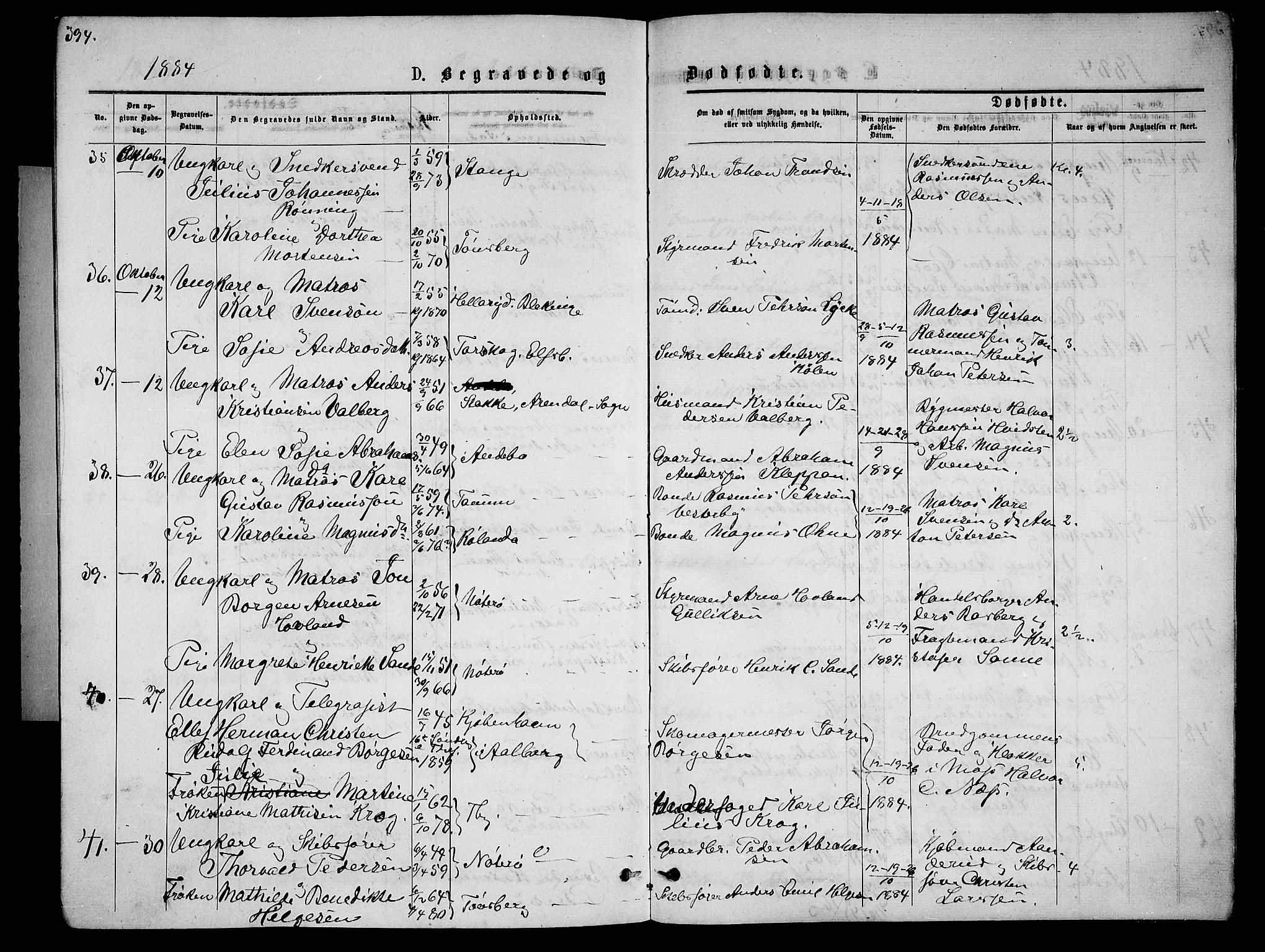 Tønsberg kirkebøker, AV/SAKO-A-330/G/Ga/L0005: Parish register (copy) no. 5, 1875-1885, p. 394