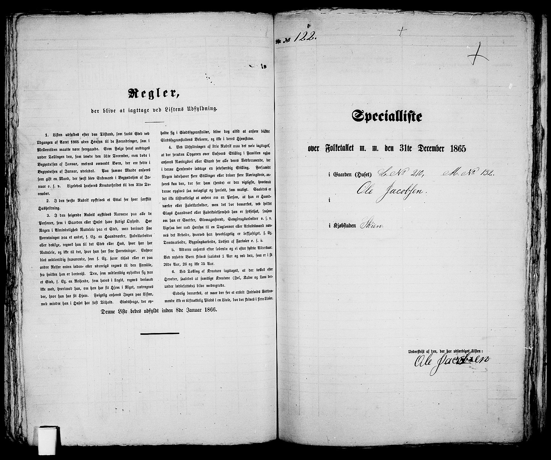 RA, 1865 census for Skien, 1865, p. 255