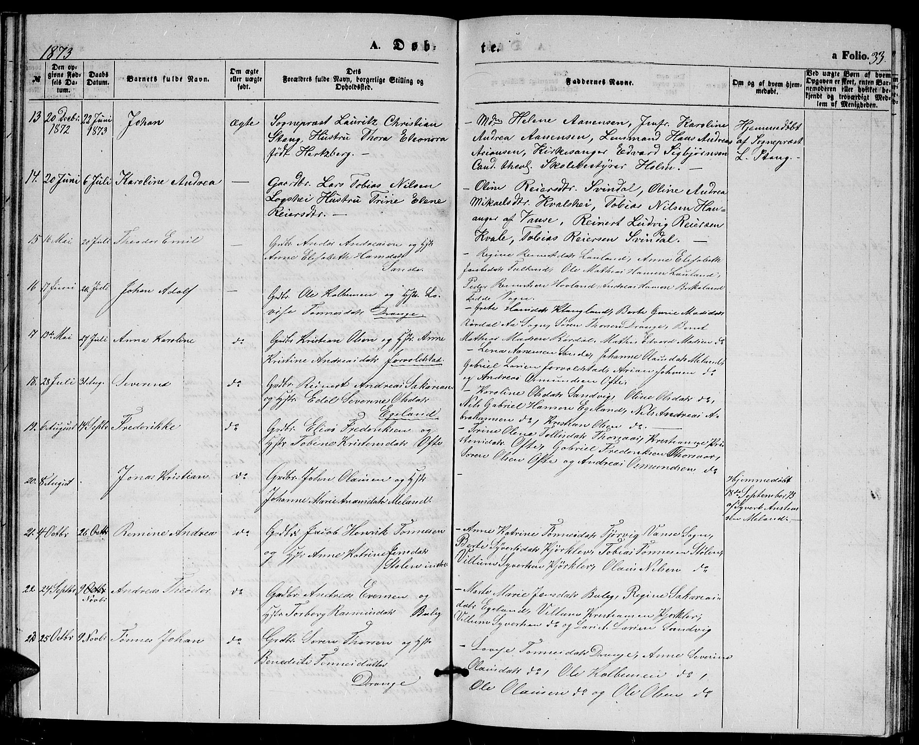 Herad sokneprestkontor, AV/SAK-1111-0018/F/Fb/Fba/L0003: Parish register (copy) no. B 3, 1863-1883, p. 33