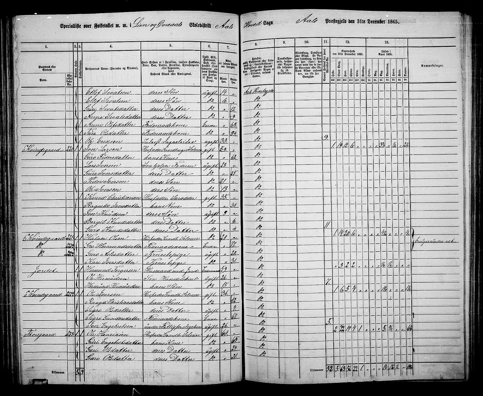 RA, 1865 census for Ål, 1865, p. 128