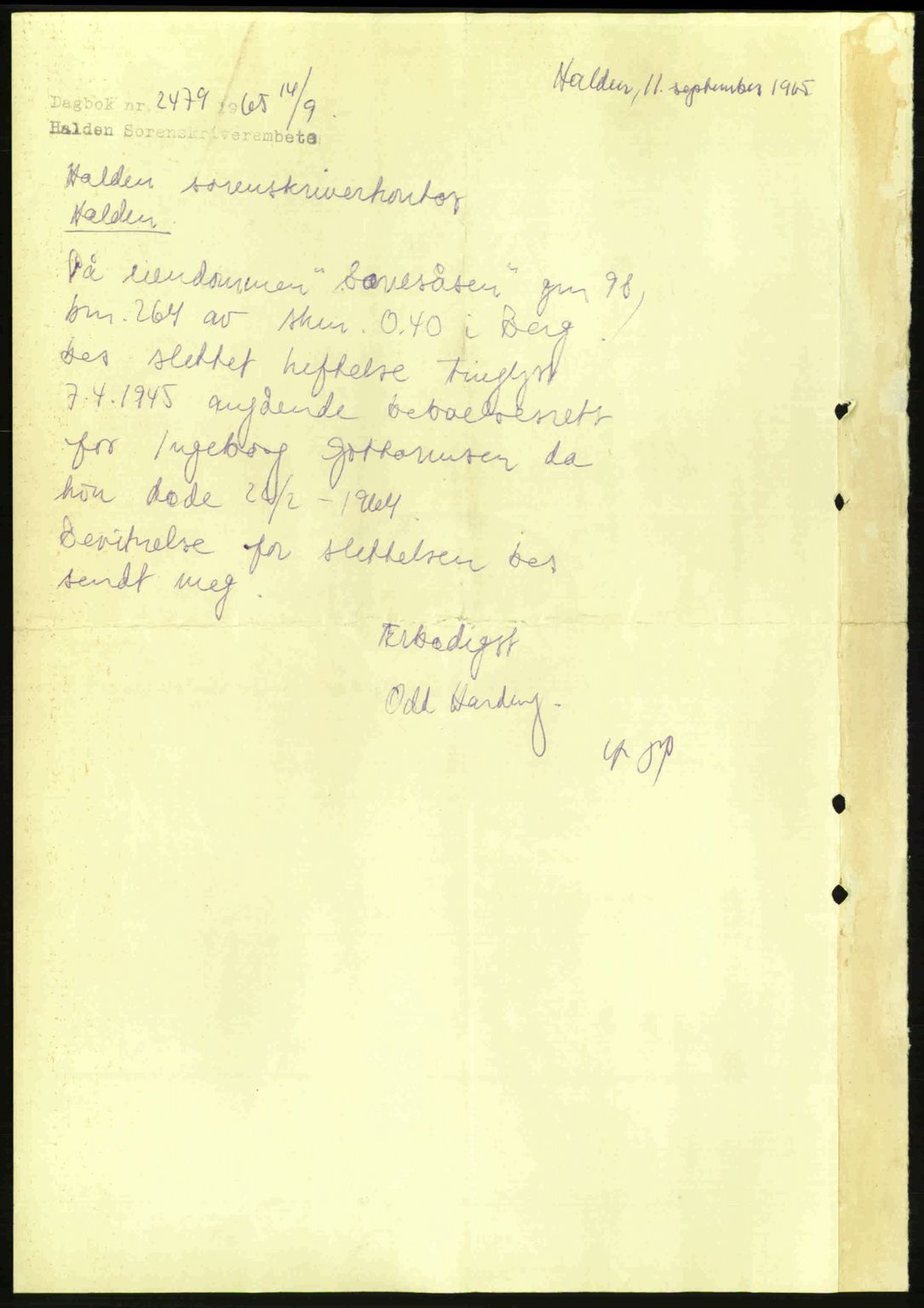 Idd og Marker sorenskriveri, AV/SAO-A-10283/G/Gb/Gbb/L0007: Mortgage book no. A7, 1944-1945, Diary no: : 262/1945