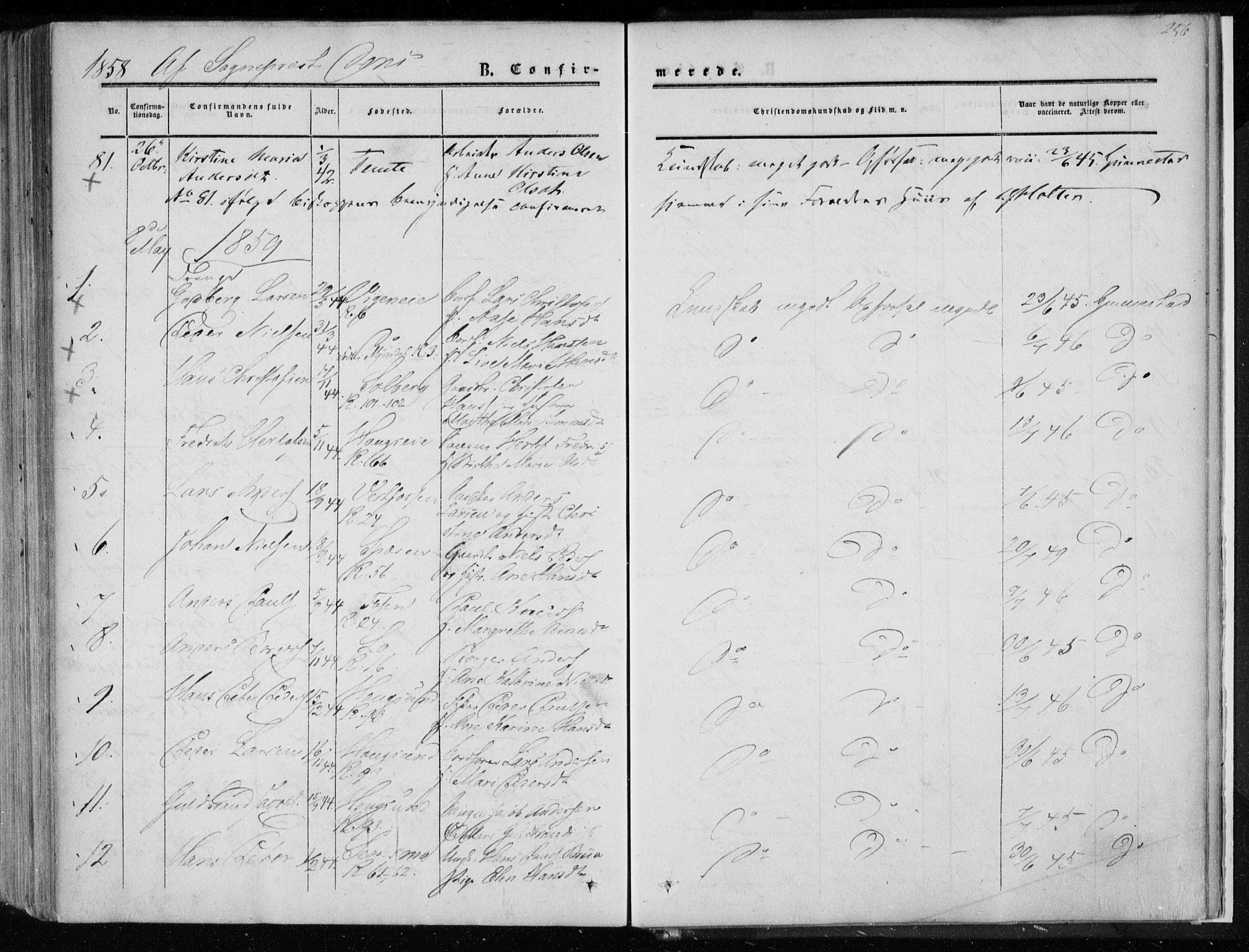 Eiker kirkebøker, AV/SAKO-A-4/F/Fa/L0015a: Parish register (official) no. I 15A, 1854-1860, p. 256