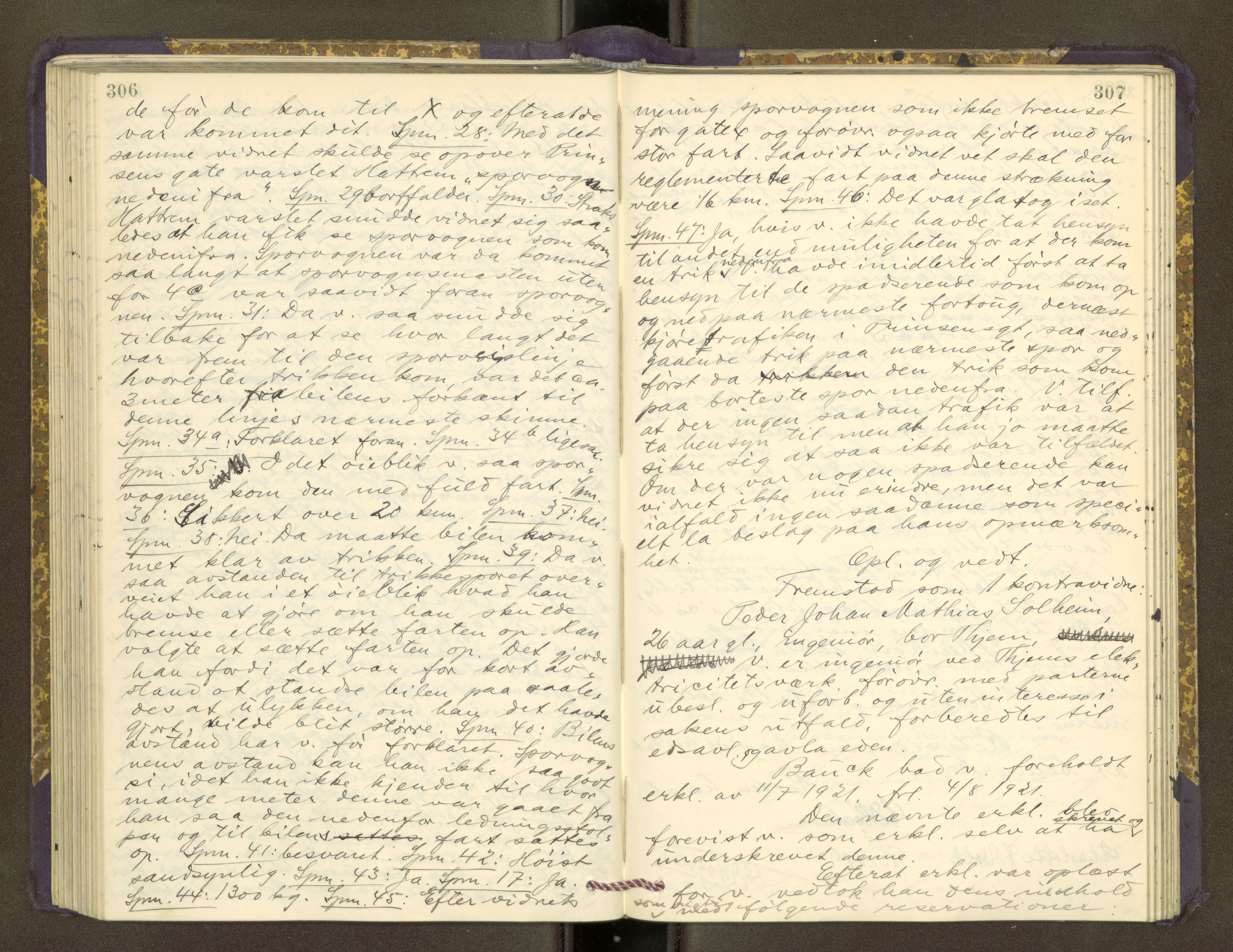 Trondheim byfogd, AV/SAT-A-0003/1/1/1B/L0031: Ekstrarettsprotokoll - 16/5-24/7., 1919-1923, p. 306-307