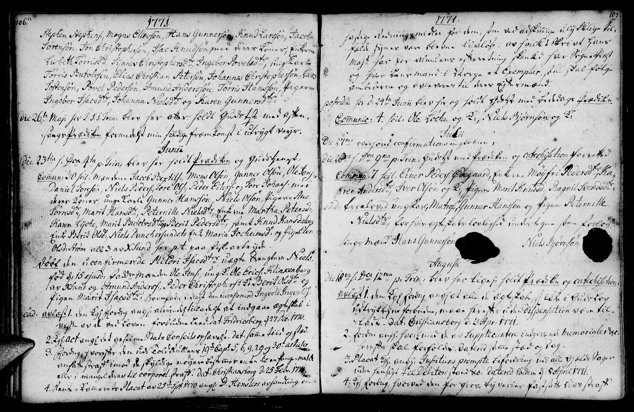 Ministerialprotokoller, klokkerbøker og fødselsregistre - Møre og Romsdal, AV/SAT-A-1454/574/L0876: Parish register (official) no. 574A02, 1754-1814, p. 106-107