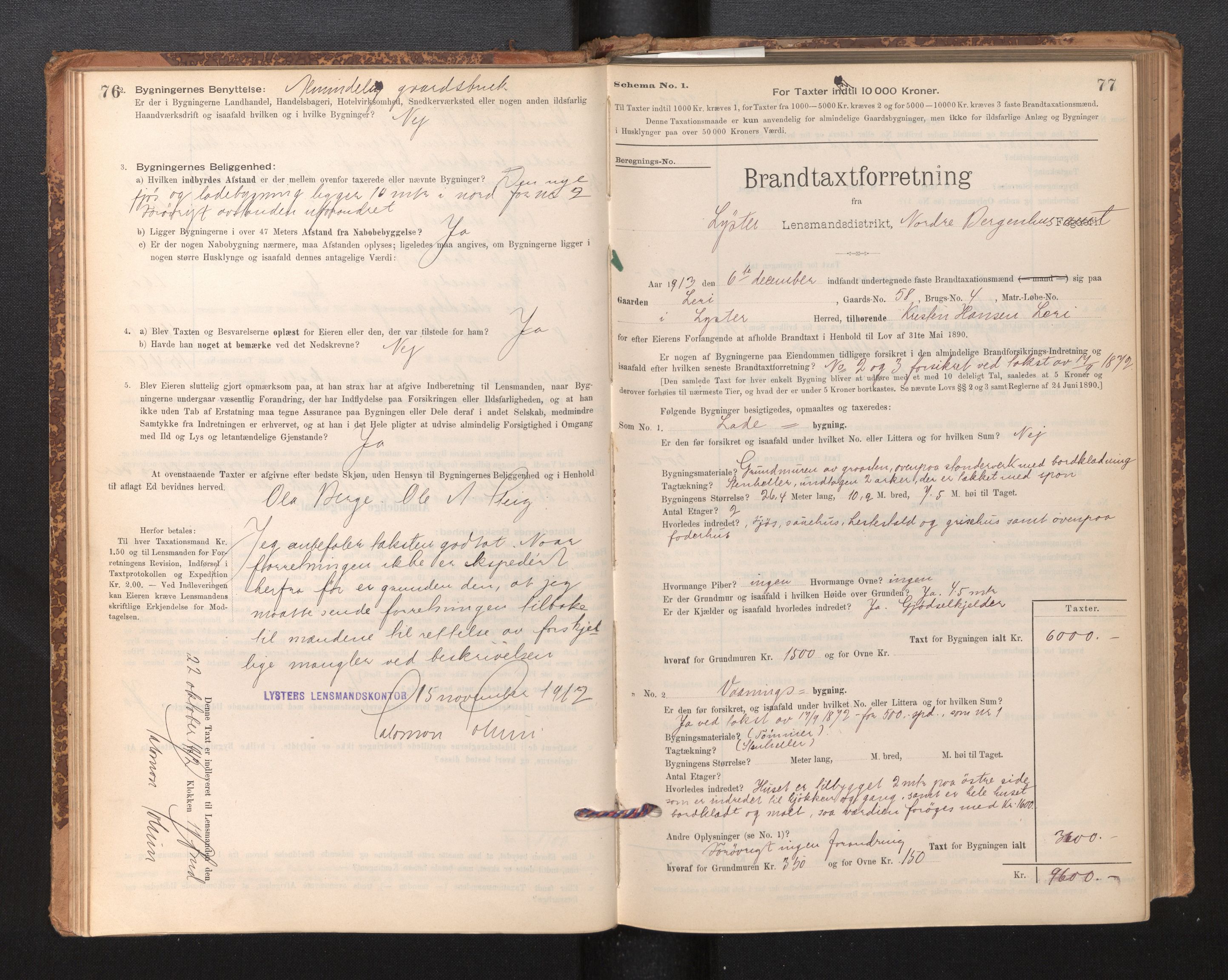 Lensmannen i Luster, SAB/A-29301/0012/L0007: Branntakstprotokoll, skjematakst, 1895-1935, p. 76-77