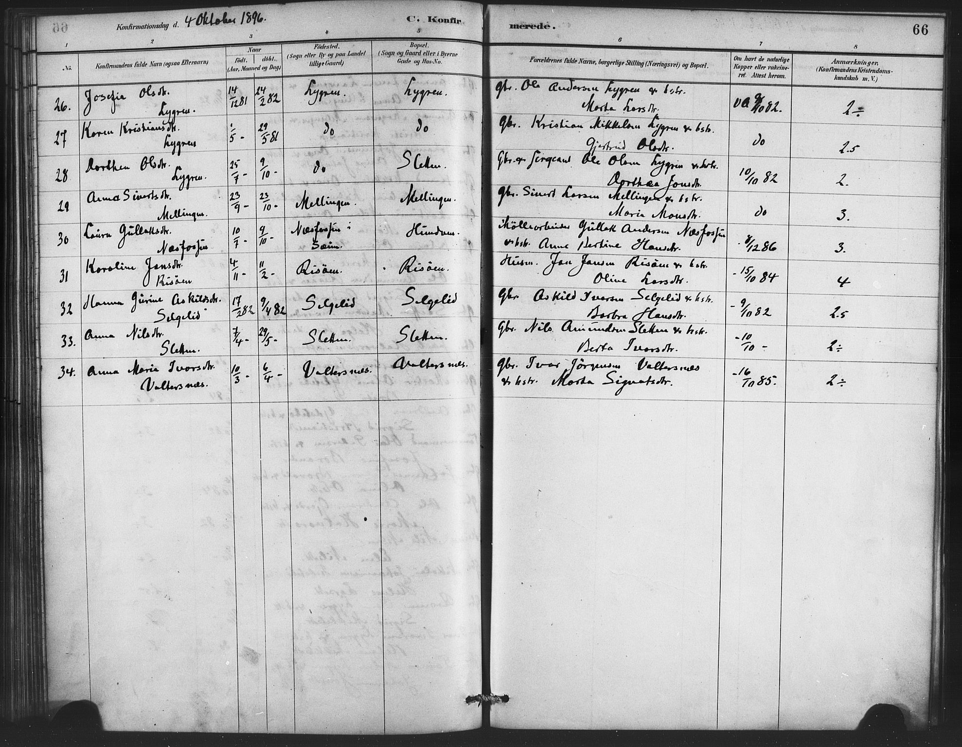 Lindås Sokneprestembete, SAB/A-76701/H/Haa: Parish register (official) no. E 1, 1886-1897, p. 66