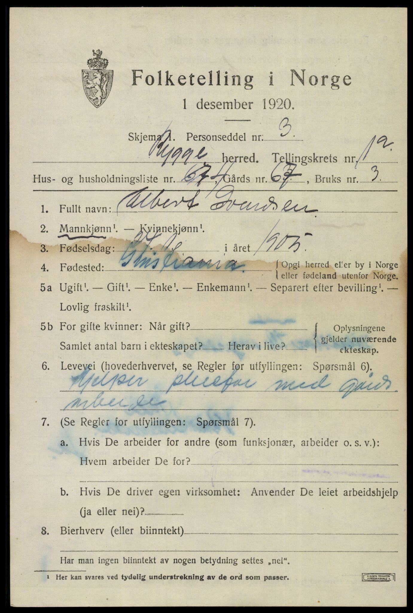 SAO, 1920 census for Rygge, 1920, p. 4153