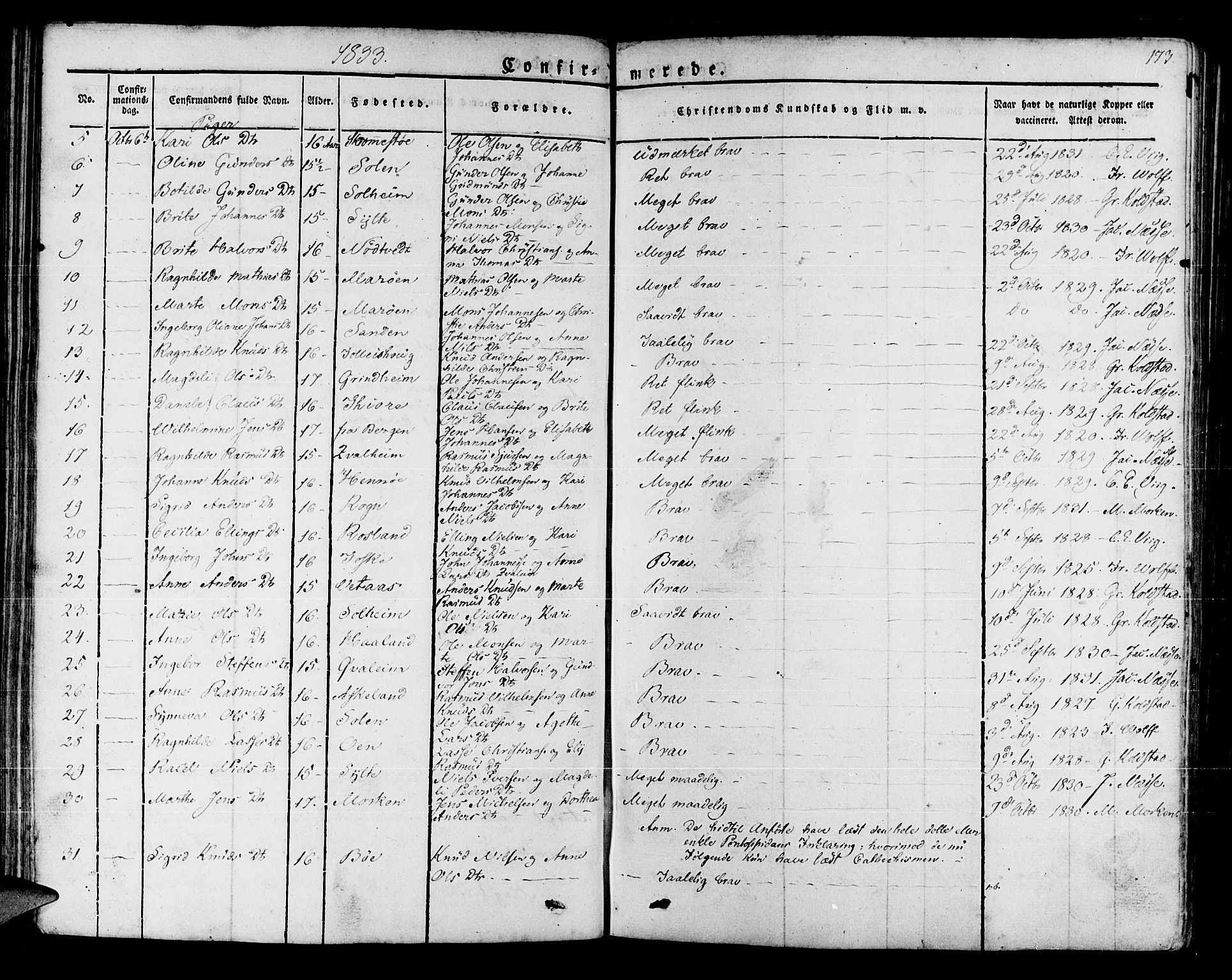 Manger sokneprestembete, SAB/A-76801/H/Haa: Parish register (official) no. A 4, 1824-1838, p. 173