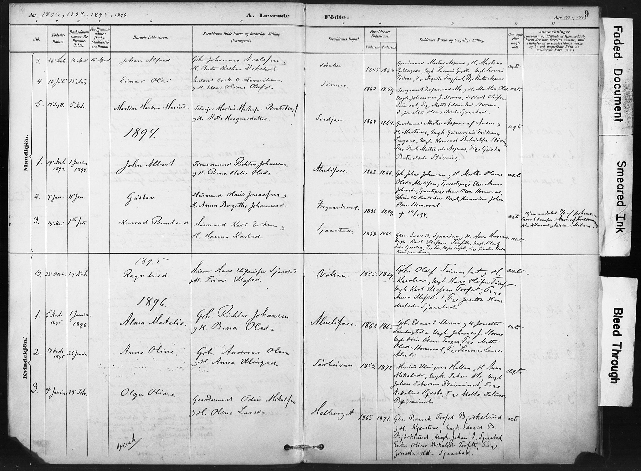 Ministerialprotokoller, klokkerbøker og fødselsregistre - Nord-Trøndelag, AV/SAT-A-1458/718/L0175: Parish register (official) no. 718A01, 1890-1923, p. 9