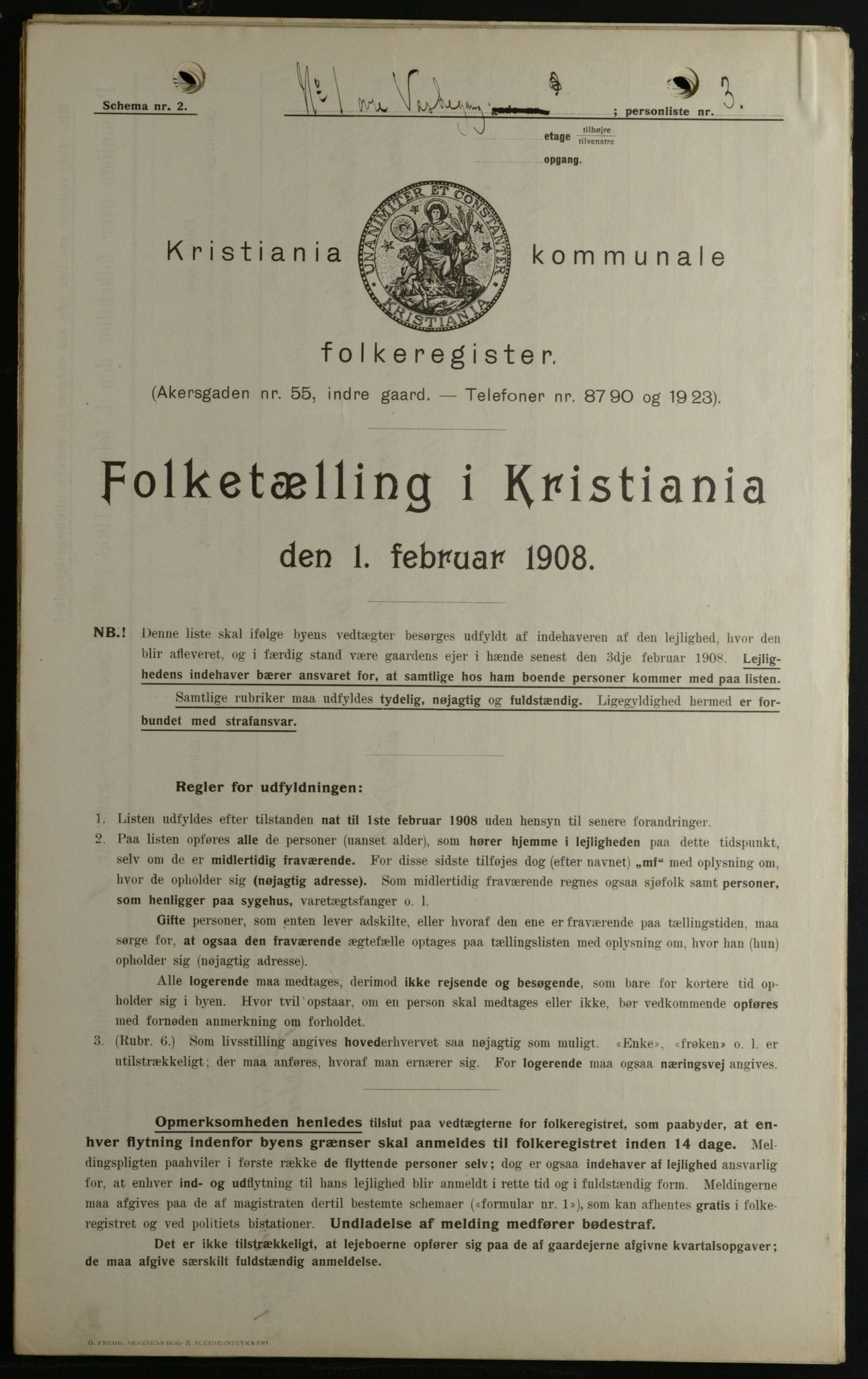 OBA, Municipal Census 1908 for Kristiania, 1908, p. 116736