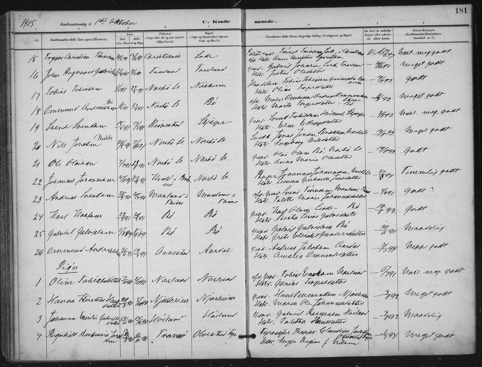 Hå sokneprestkontor, AV/SAST-A-101801/002/B/L0001: Parish register (official) no. A 11, 1897-1924, p. 181