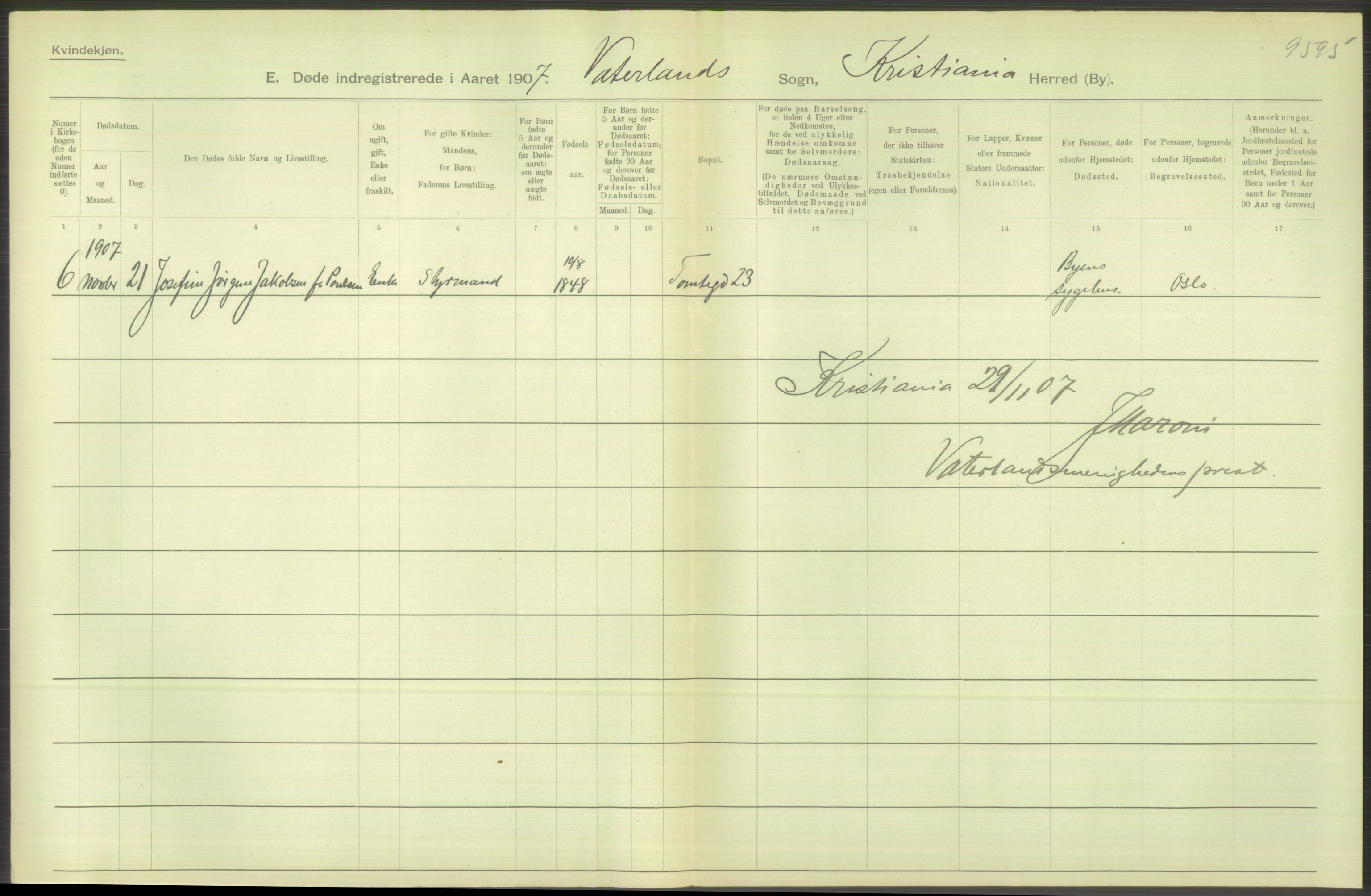 Statistisk sentralbyrå, Sosiodemografiske emner, Befolkning, RA/S-2228/D/Df/Dfa/Dfae/L0009: Kristiania: Døde, 1907, p. 568