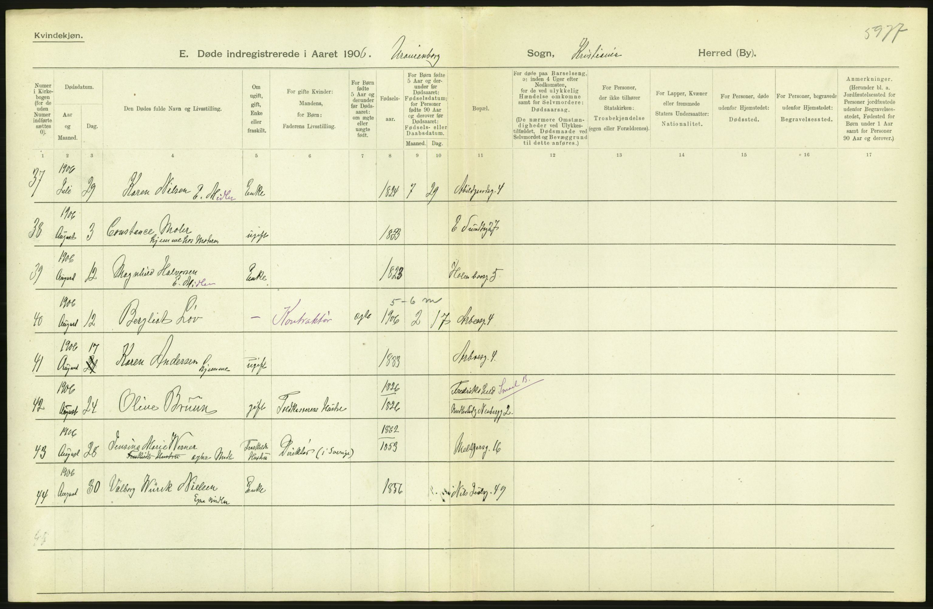 Statistisk sentralbyrå, Sosiodemografiske emner, Befolkning, AV/RA-S-2228/D/Df/Dfa/Dfad/L0009: Kristiania: Døde, 1906, p. 490