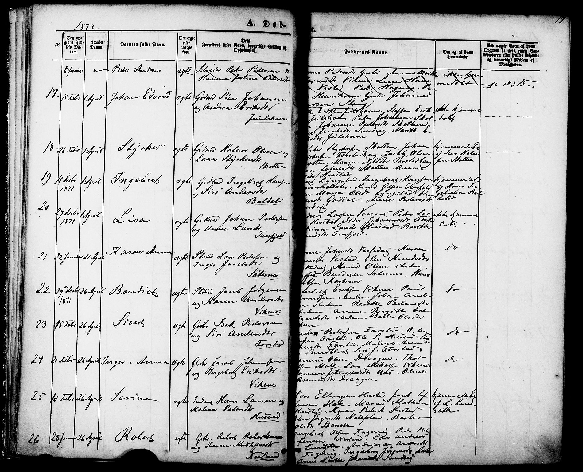 Ministerialprotokoller, klokkerbøker og fødselsregistre - Møre og Romsdal, AV/SAT-A-1454/566/L0768: Parish register (official) no. 566A07, 1869-1881, p. 17