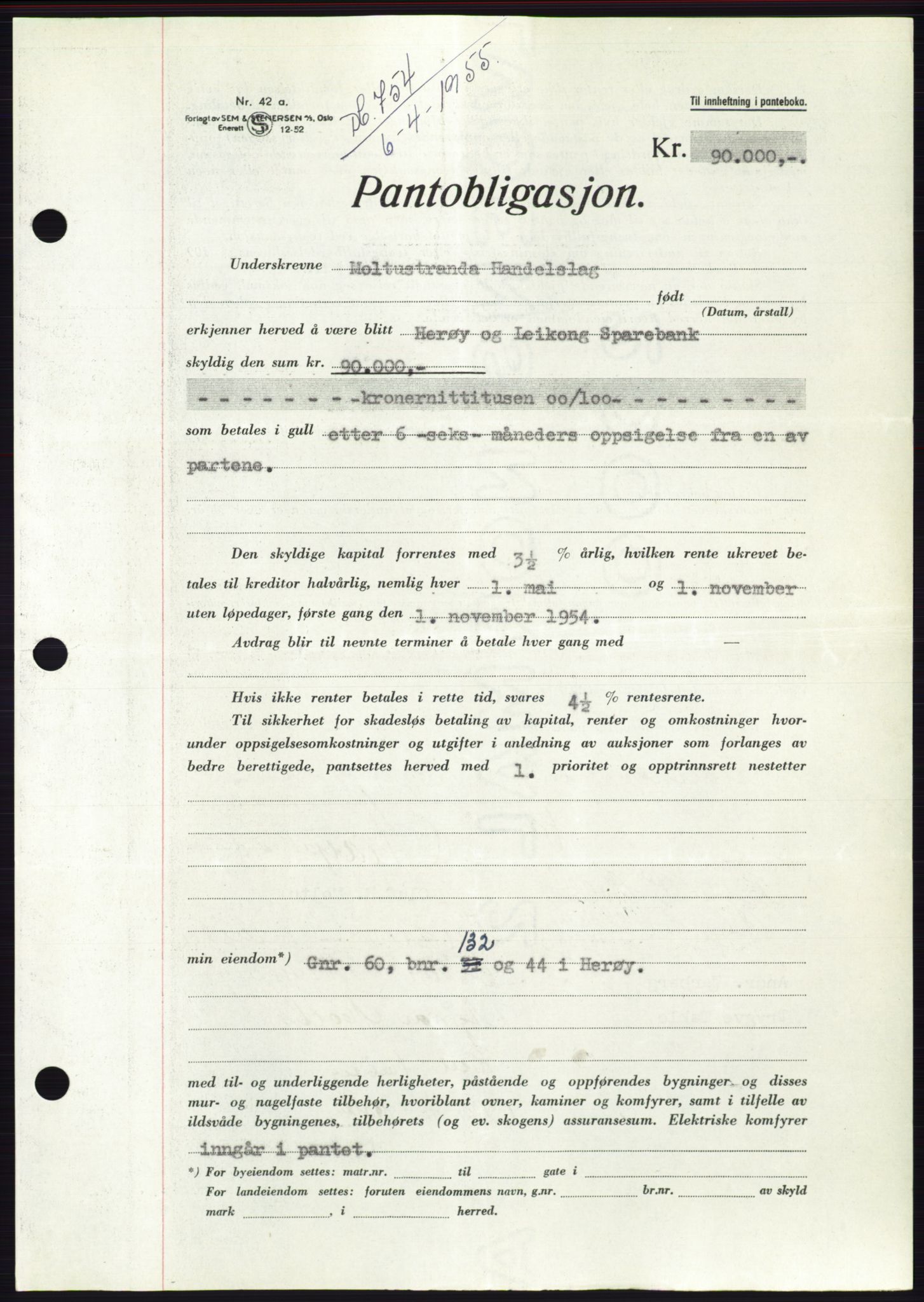 Søre Sunnmøre sorenskriveri, AV/SAT-A-4122/1/2/2C/L0126: Mortgage book no. 14B, 1954-1955, Diary no: : 754/1955