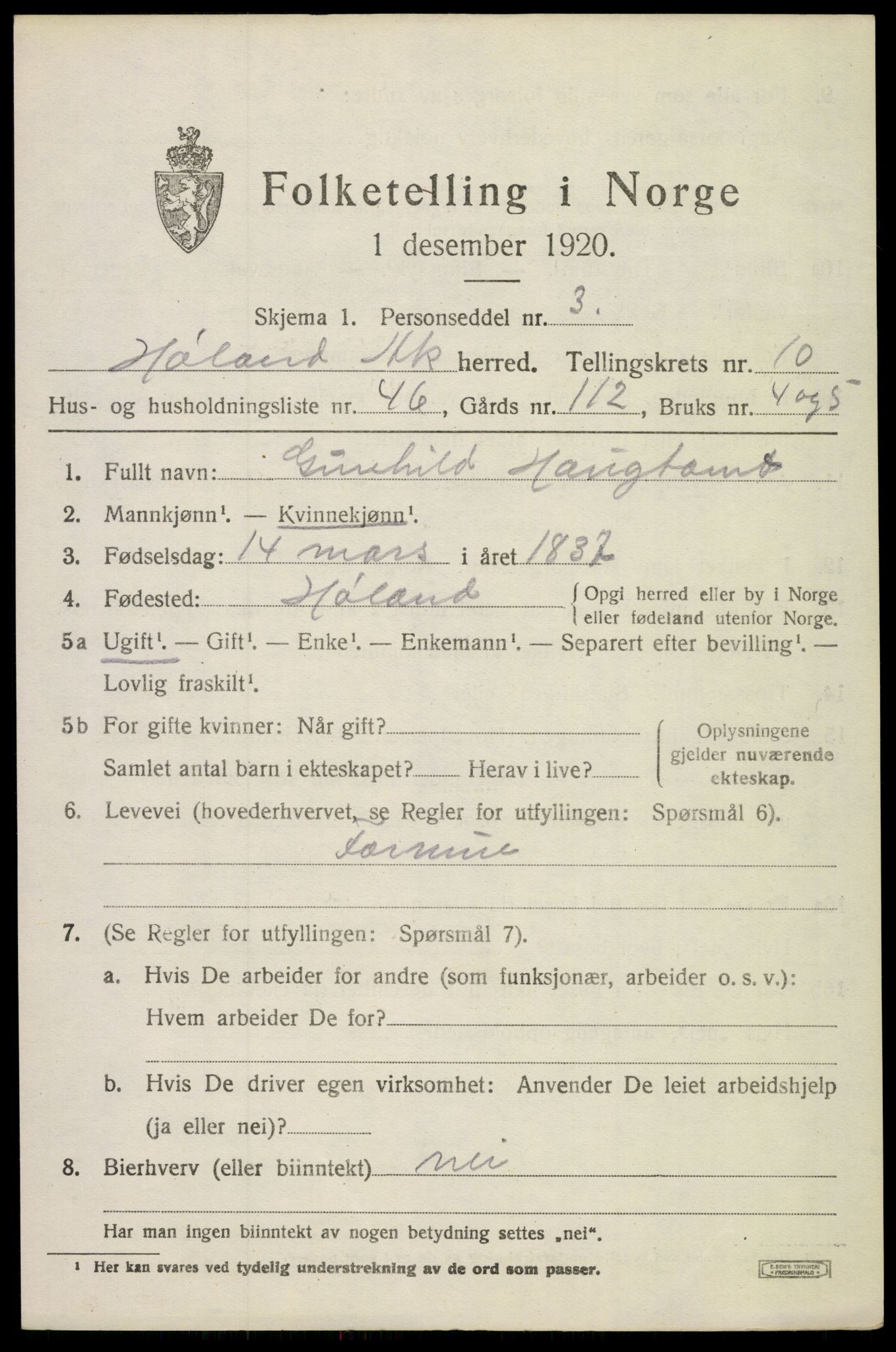 SAO, 1920 census for Høland, 1920, p. 10797