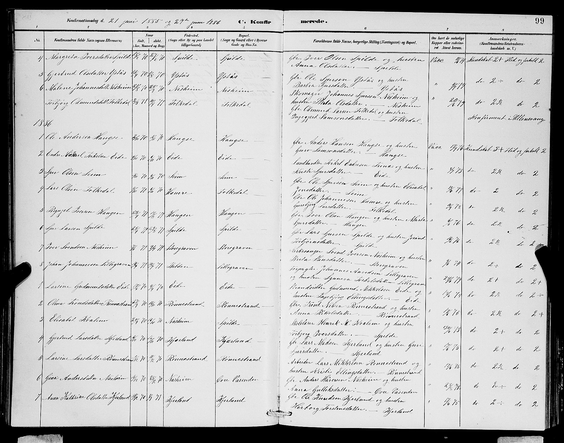 Ulvik sokneprestembete, SAB/A-78801/H/Hab: Parish register (copy) no. B 3, 1884-1901, p. 99