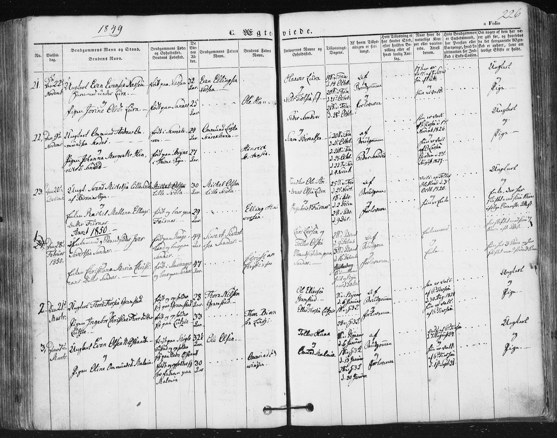 Høyland sokneprestkontor, SAST/A-101799/001/30BA/L0008: Parish register (official) no. A 8, 1841-1856, p. 226