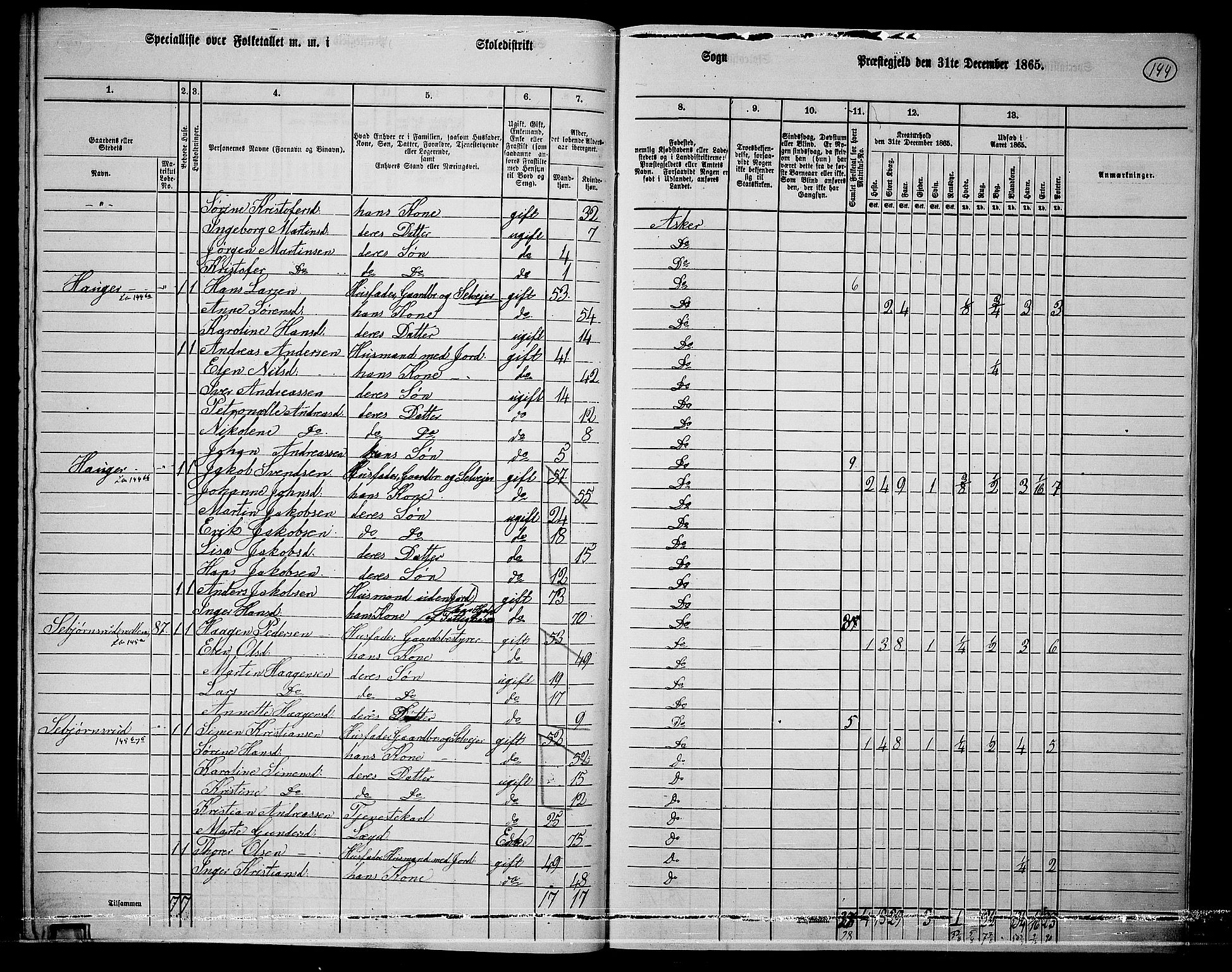 RA, 1865 census for Asker, 1865, p. 139