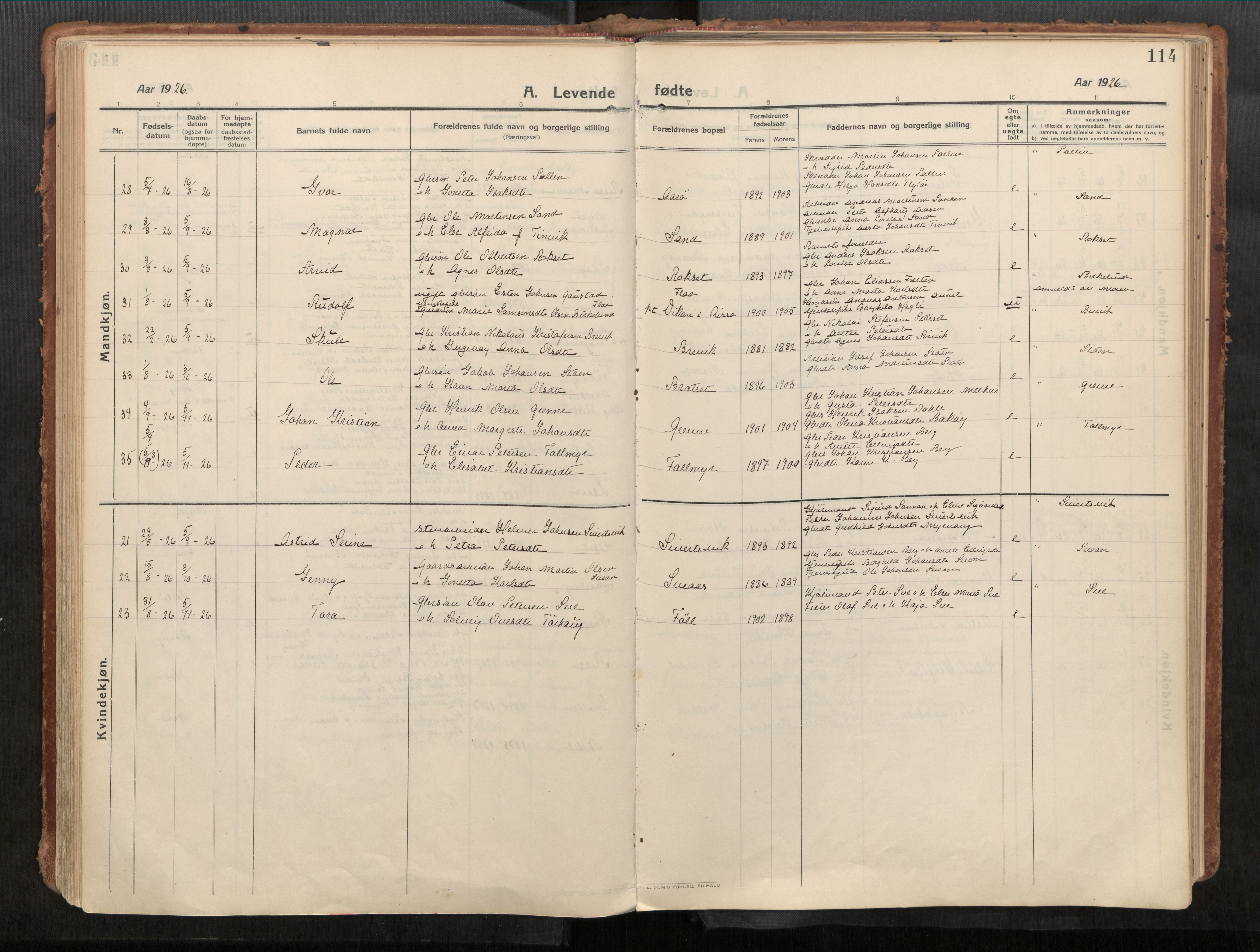 Stadsbygd sokneprestkontor, AV/SAT-A-1117/1/I/I1/I1a/L0001: Parish register (official) no. 1, 1911-1929, p. 114