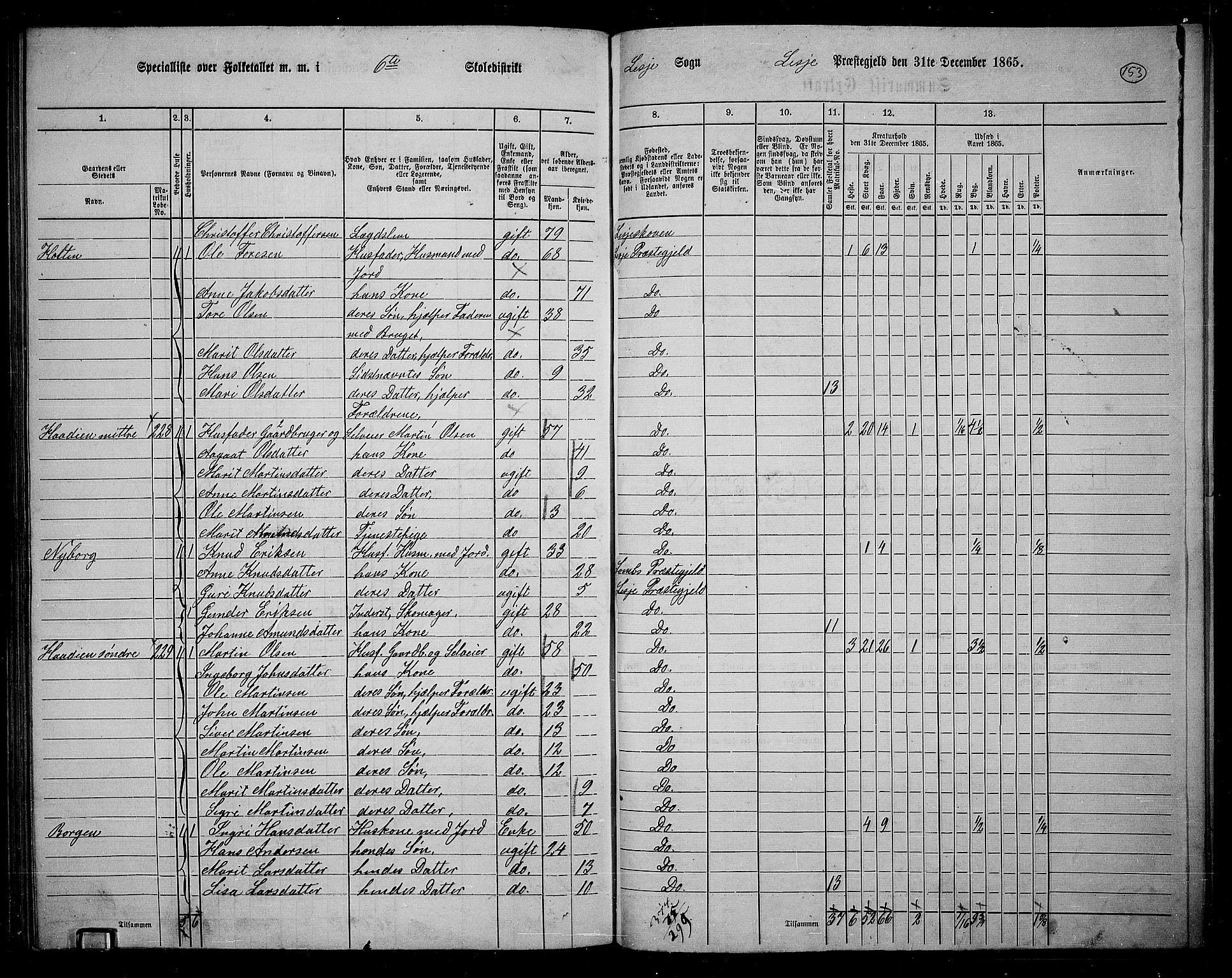 RA, 1865 census for Lesja, 1865, p. 140