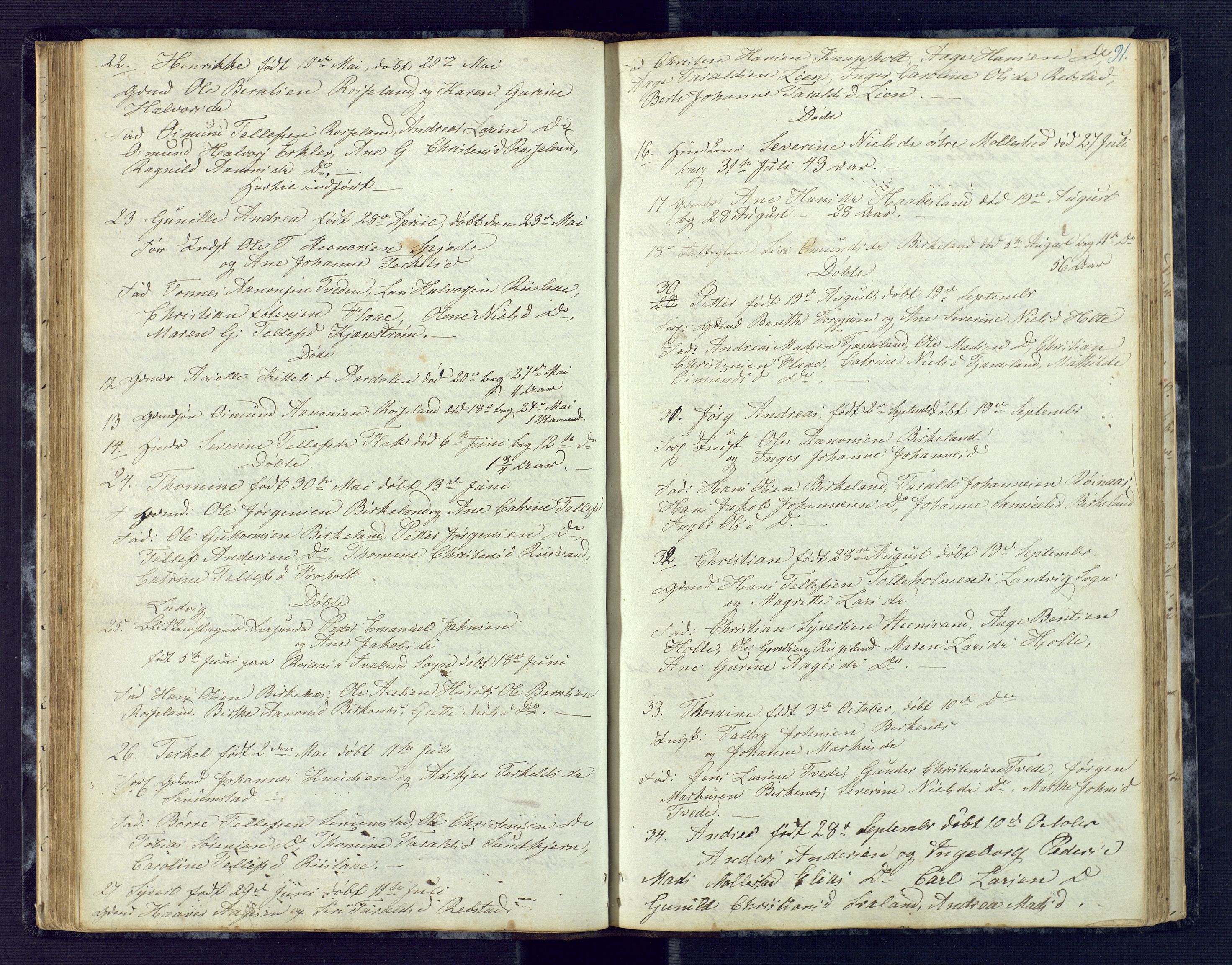 Birkenes sokneprestkontor, AV/SAK-1111-0004/F/Fb/L0001: Parish register (copy) no. B 1, 1837-1856, p. 91