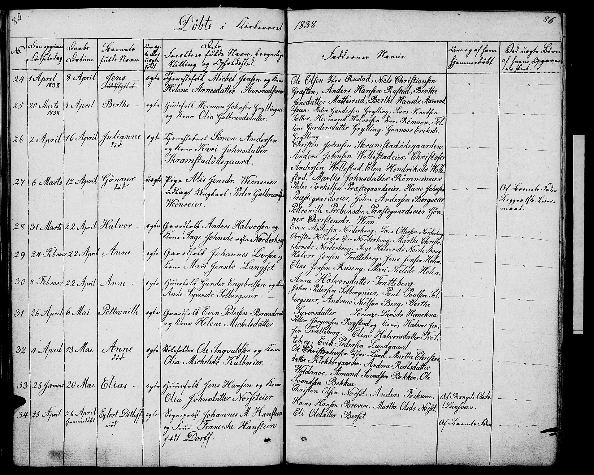 Løten prestekontor, AV/SAH-PREST-022/L/La/L0002: Parish register (copy) no. 2, 1832-1850, p. 85-86