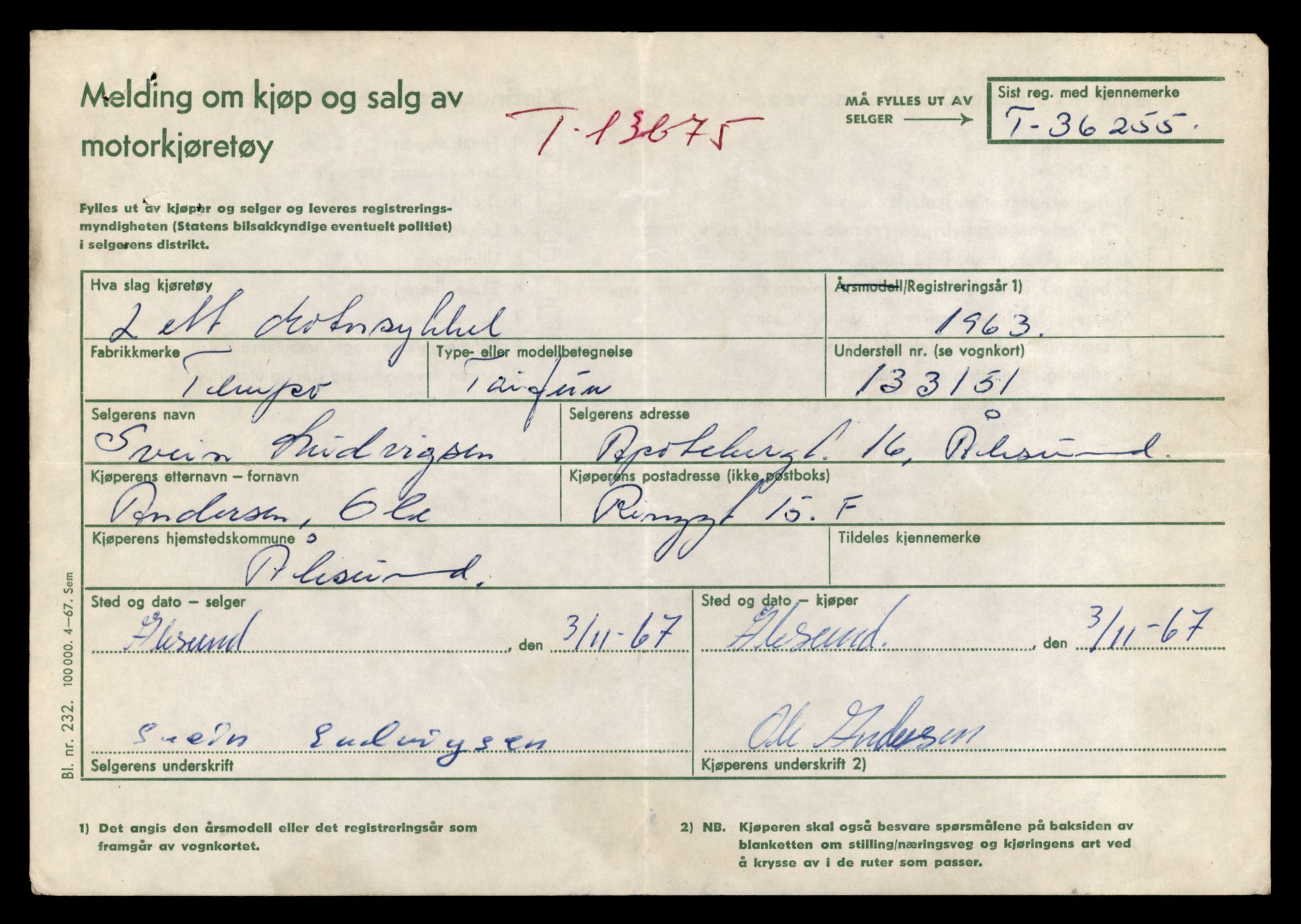 Møre og Romsdal vegkontor - Ålesund trafikkstasjon, AV/SAT-A-4099/F/Fe/L0040: Registreringskort for kjøretøy T 13531 - T 13709, 1927-1998, p. 2473